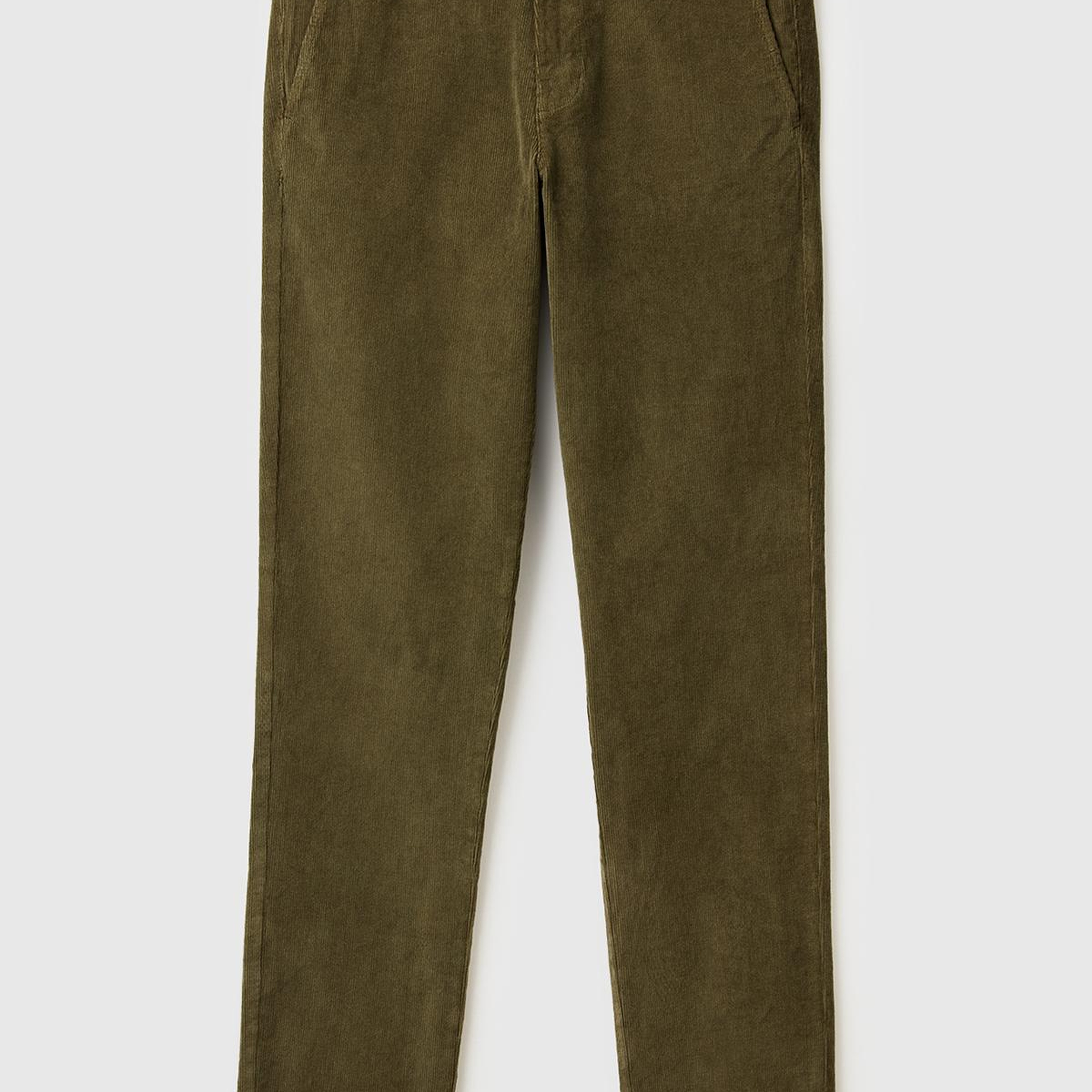 Erkek Haki Pamuk Karışımlı Arkası Biyeli Cepli Dar Kesim Kadife Pantolon