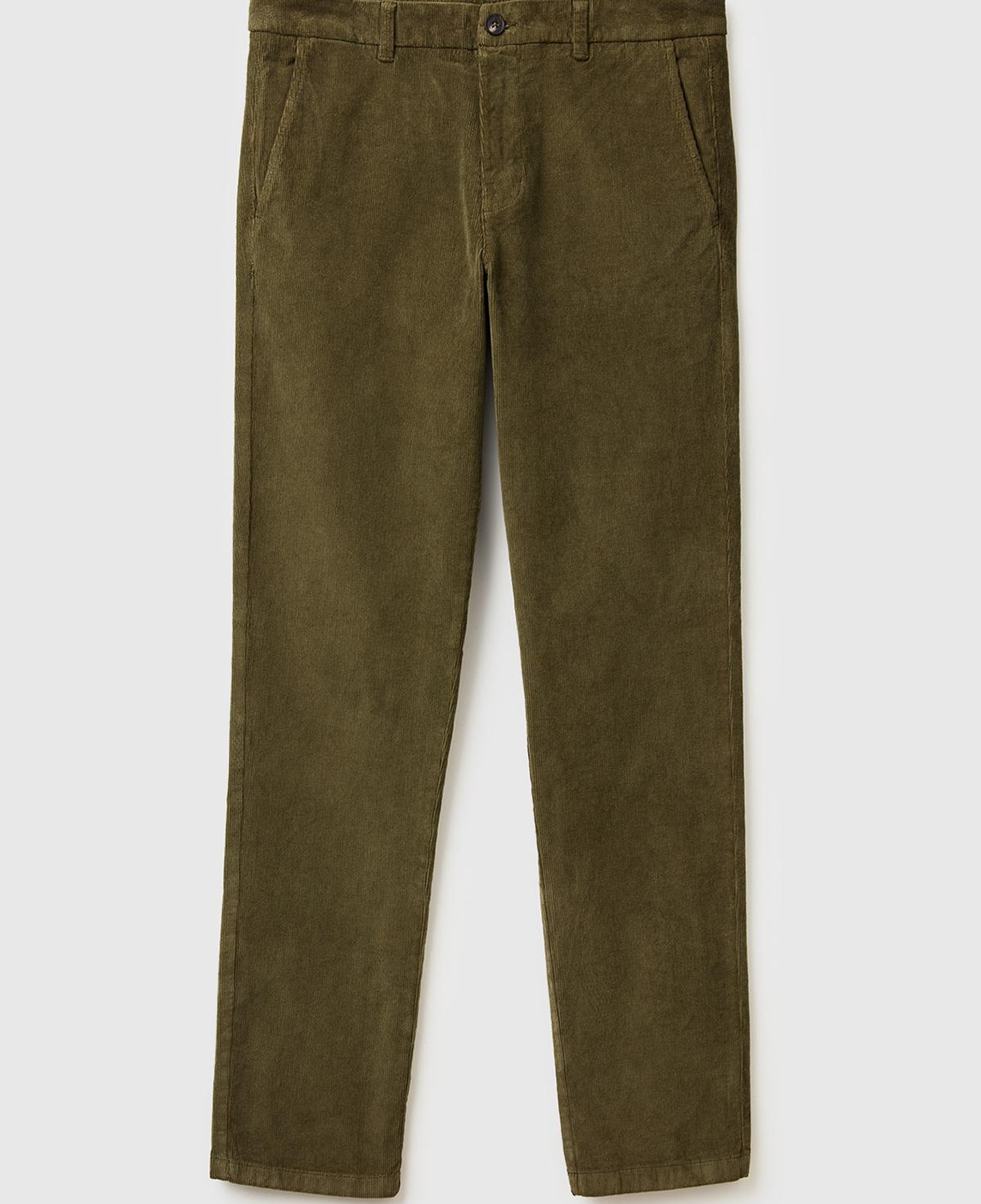 Erkek Haki Pamuk Karışımlı Arkası Biyeli Cepli Dar Kesim Kadife Pantolon