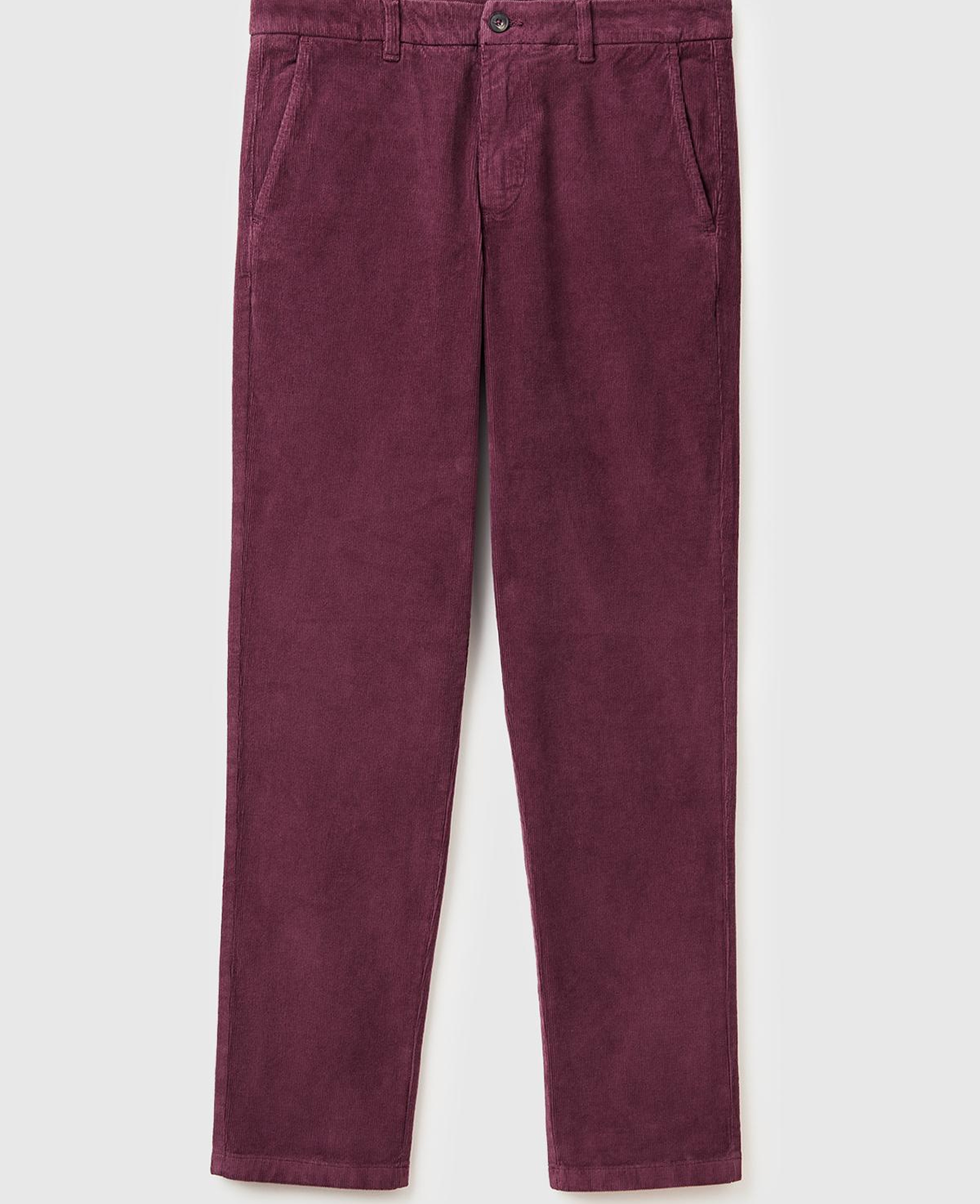 Erkek Bordo Pamuk Karışımlı Arkası Biyeli Cepli Dar Kesim Kadife Pantolon