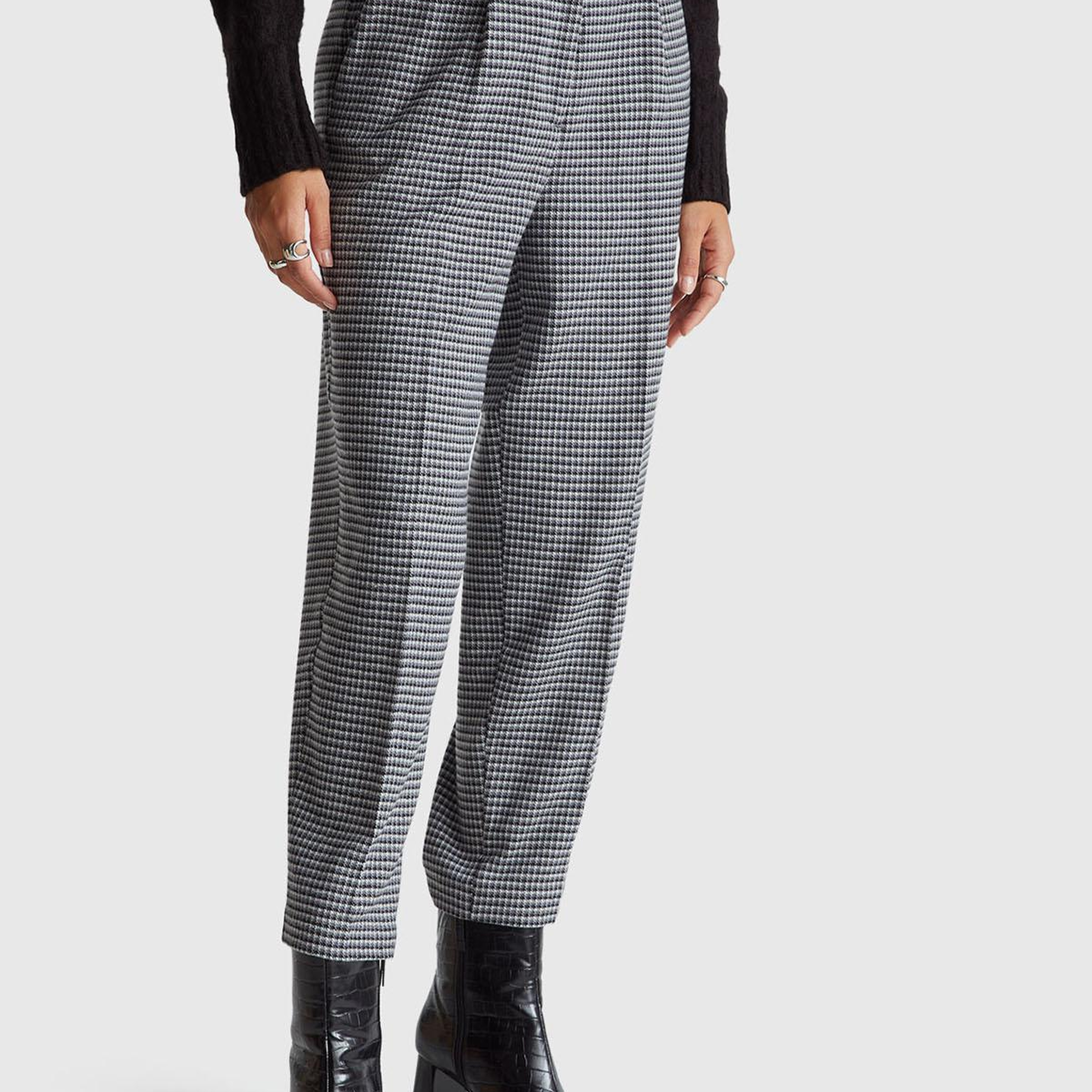 Kadın Koyu Gri Viskoz Karışımlı Fermuarlı Arka Bel Bandı Lastikli Pantolon