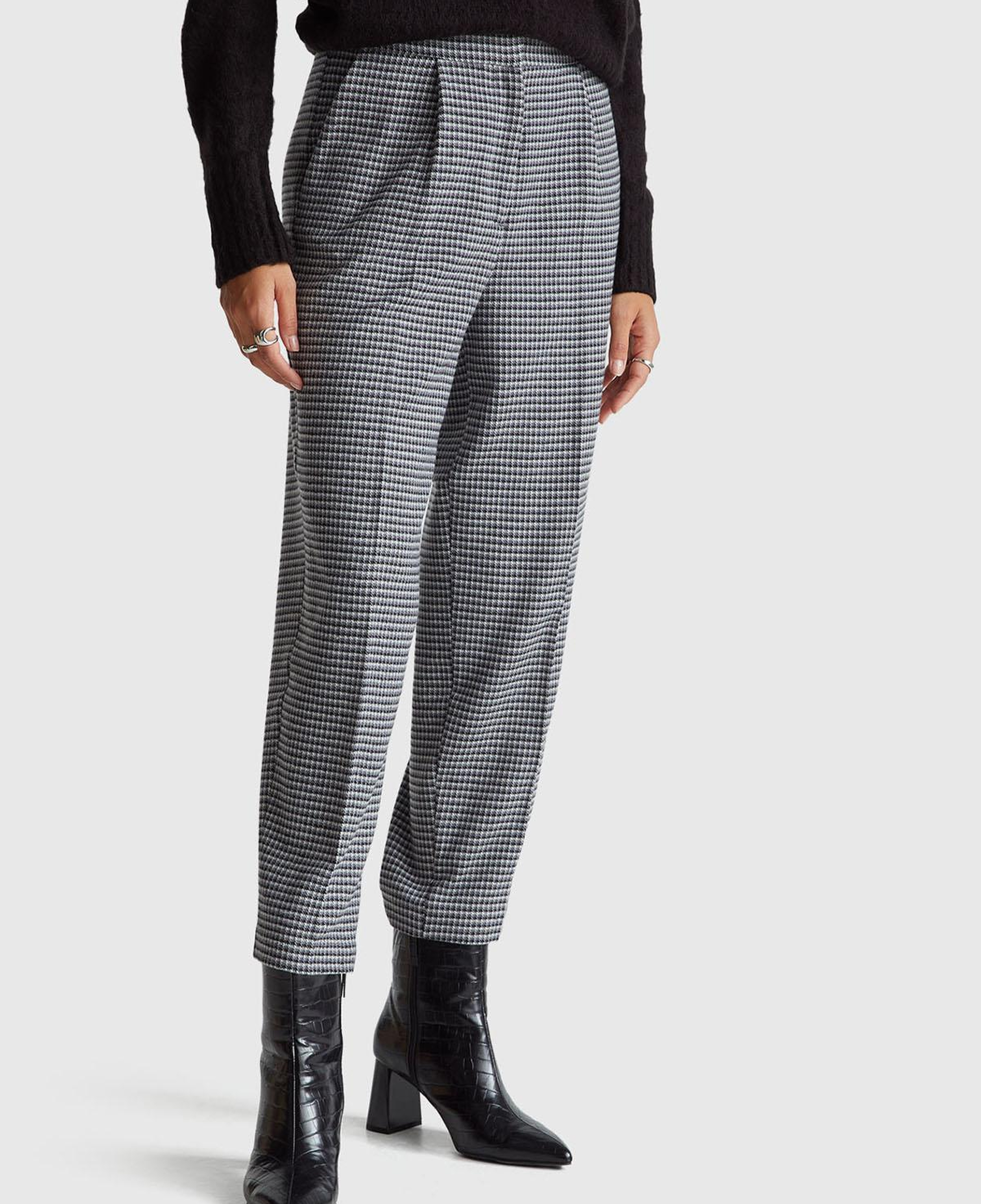 Kadın Koyu Gri Viskoz Karışımlı Fermuarlı Arka Bel Bandı Lastikli Pantolon