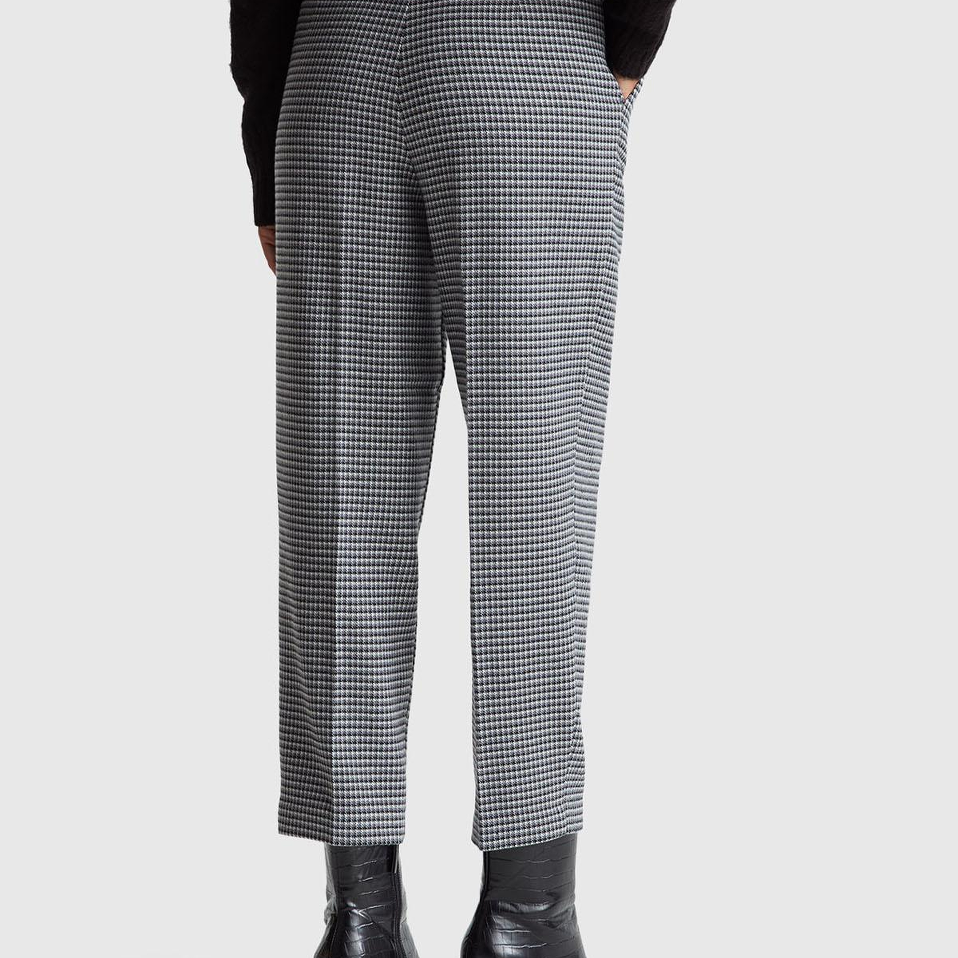 Kadın Koyu Gri Viskoz Karışımlı Fermuarlı Arka Bel Bandı Lastikli Pantolon