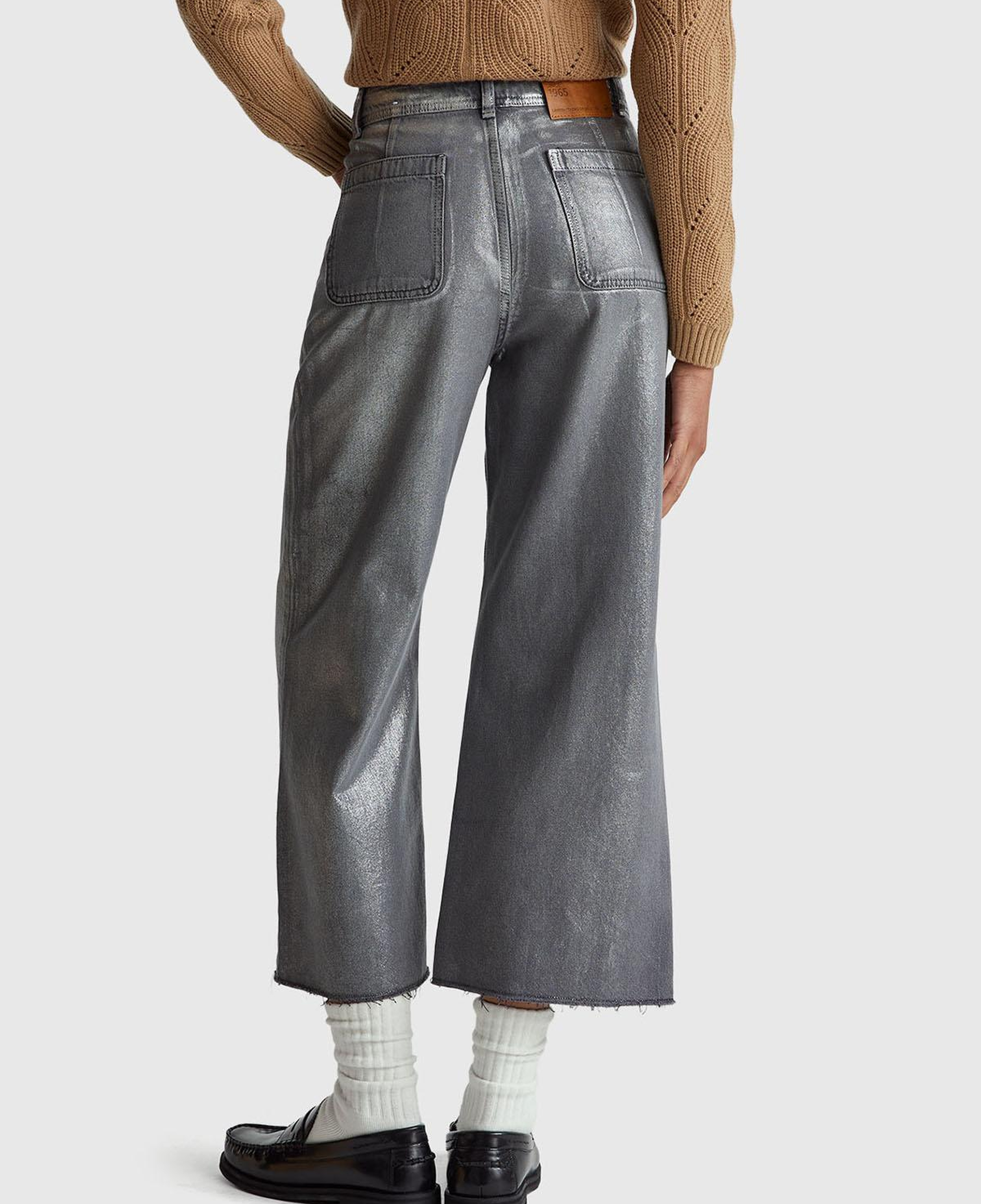 Kadın Koyu Gri %100 Pamuk Wide Leg Orta-Yüksek Bel Denim Pantolon