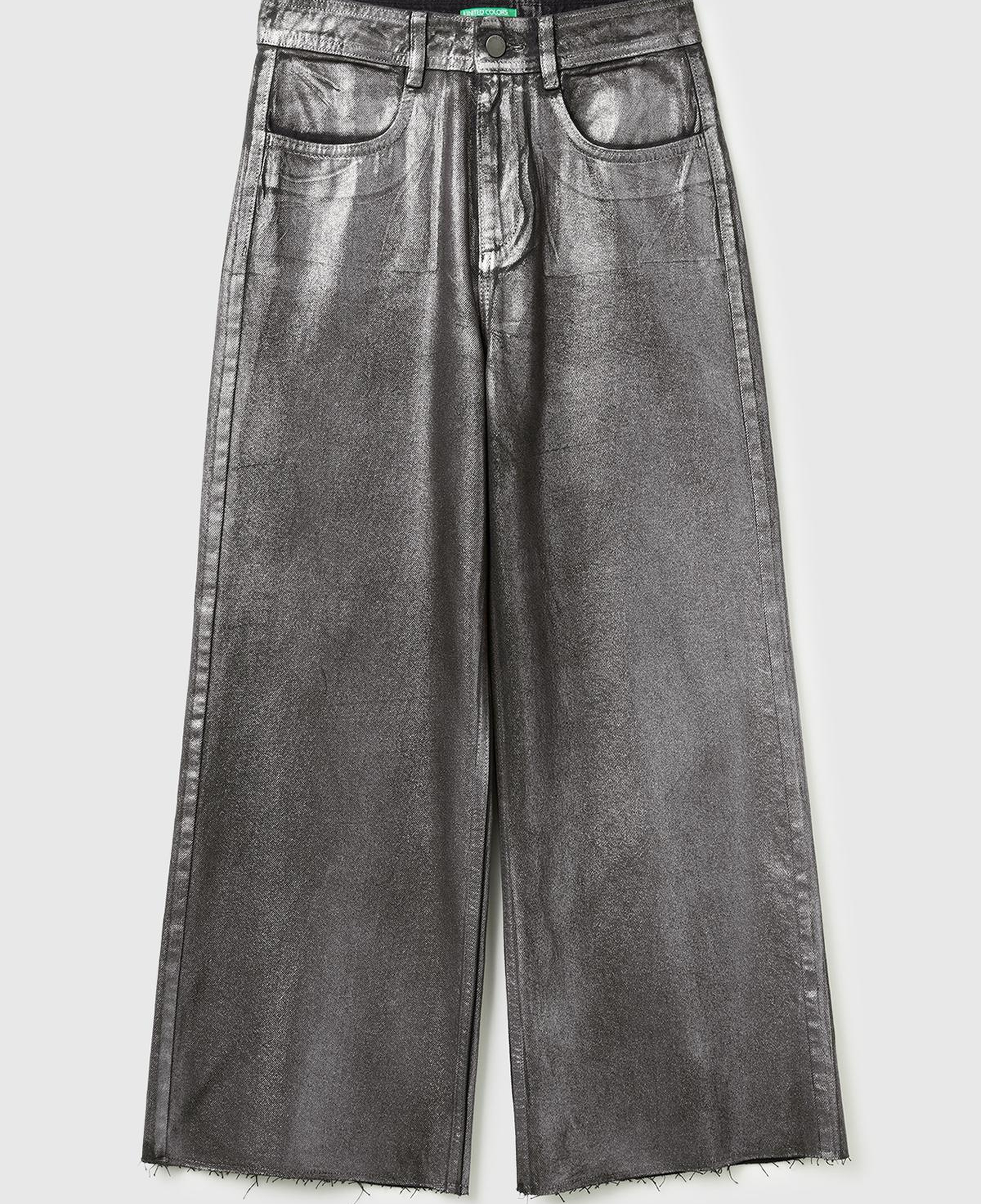 Kadın Koyu Gri %100 Pamuk Wide Leg Orta-Yüksek Bel Denim Pantolon