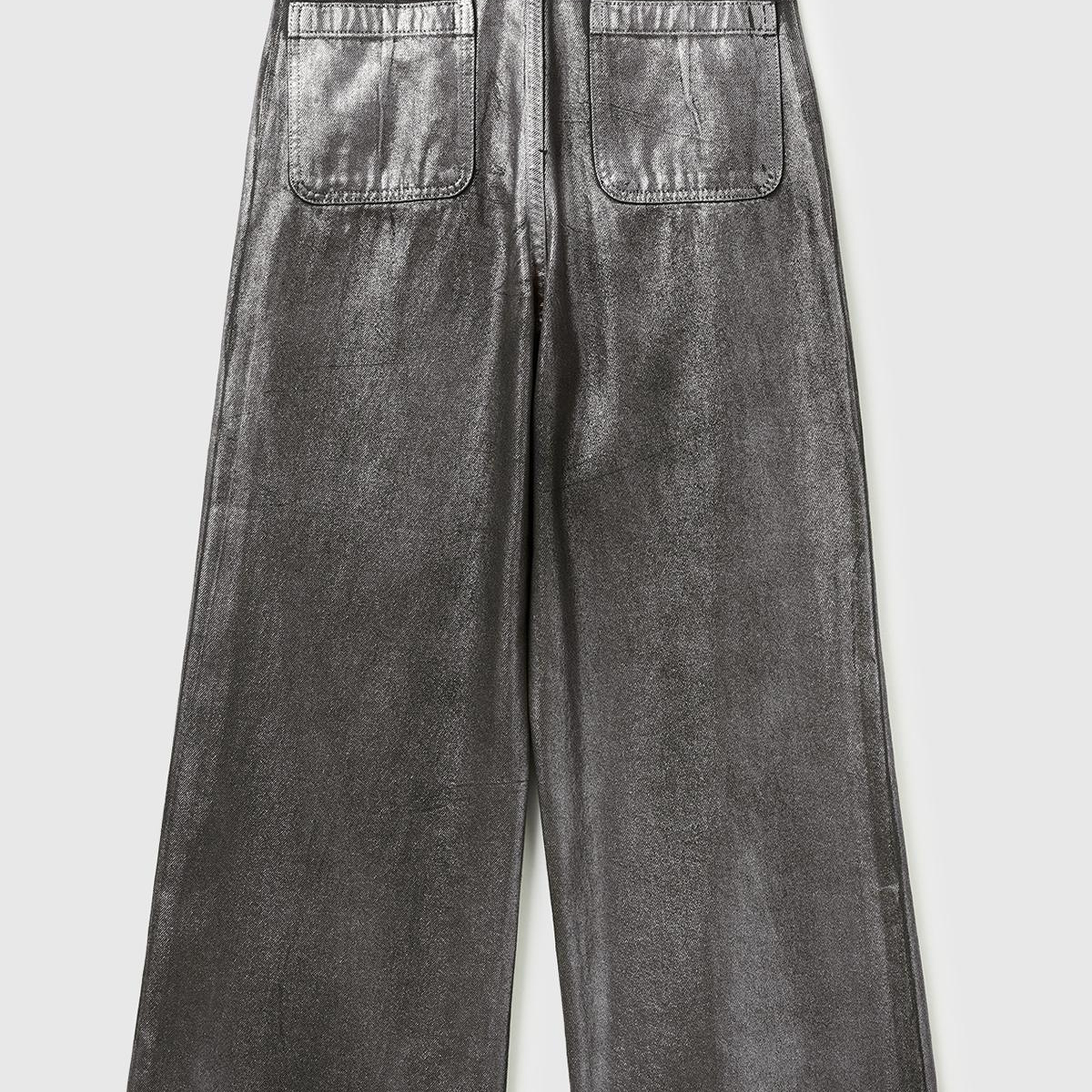 Kadın Koyu Gri %100 Pamuk Wide Leg Orta-Yüksek Bel Denim Pantolon