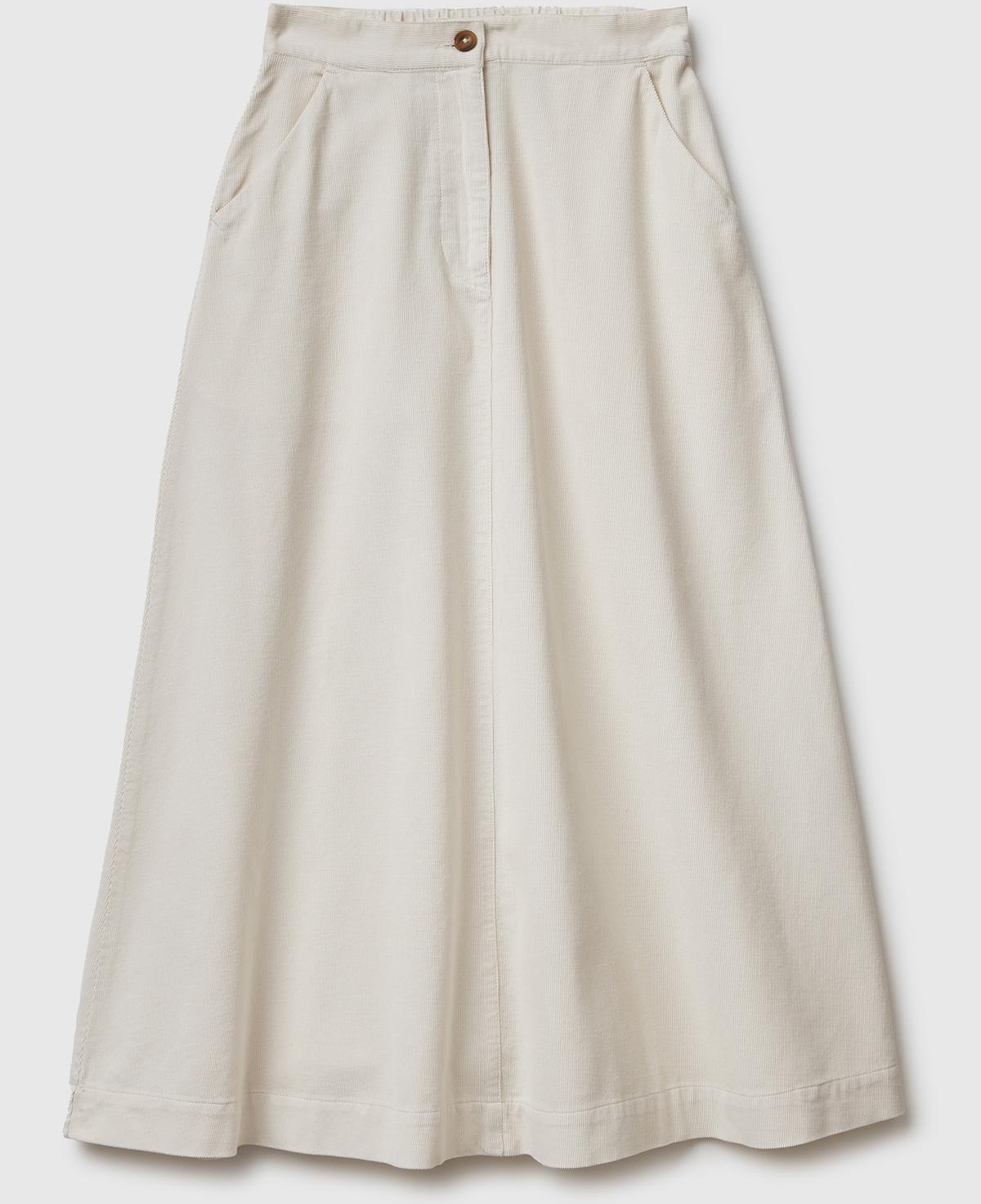 Kadın Krem %100 Pamuk Kadife Kloş Fermuarlı Midi Etek