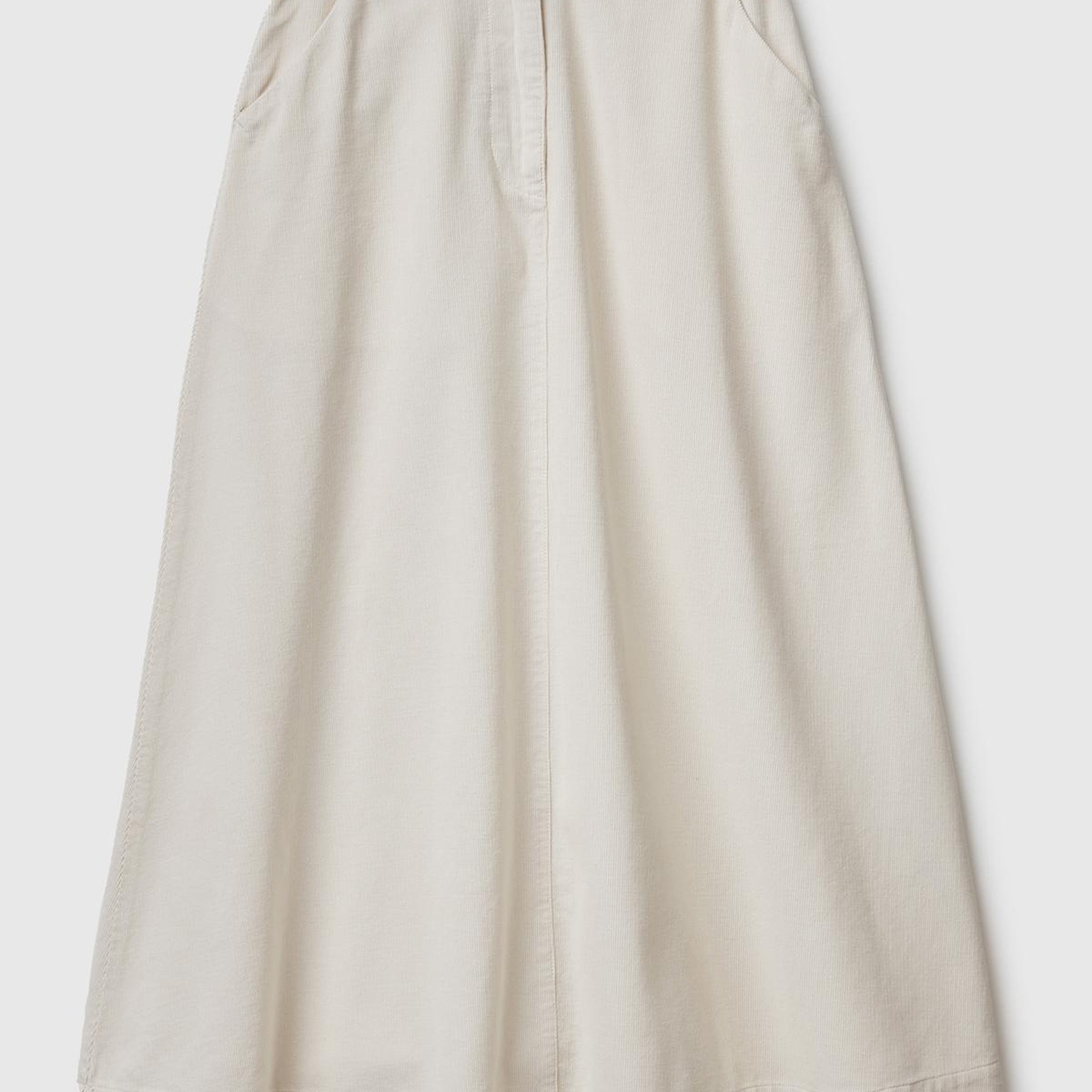 Kadın Krem %100 Pamuk Kadife Kloş Fermuarlı Midi Etek