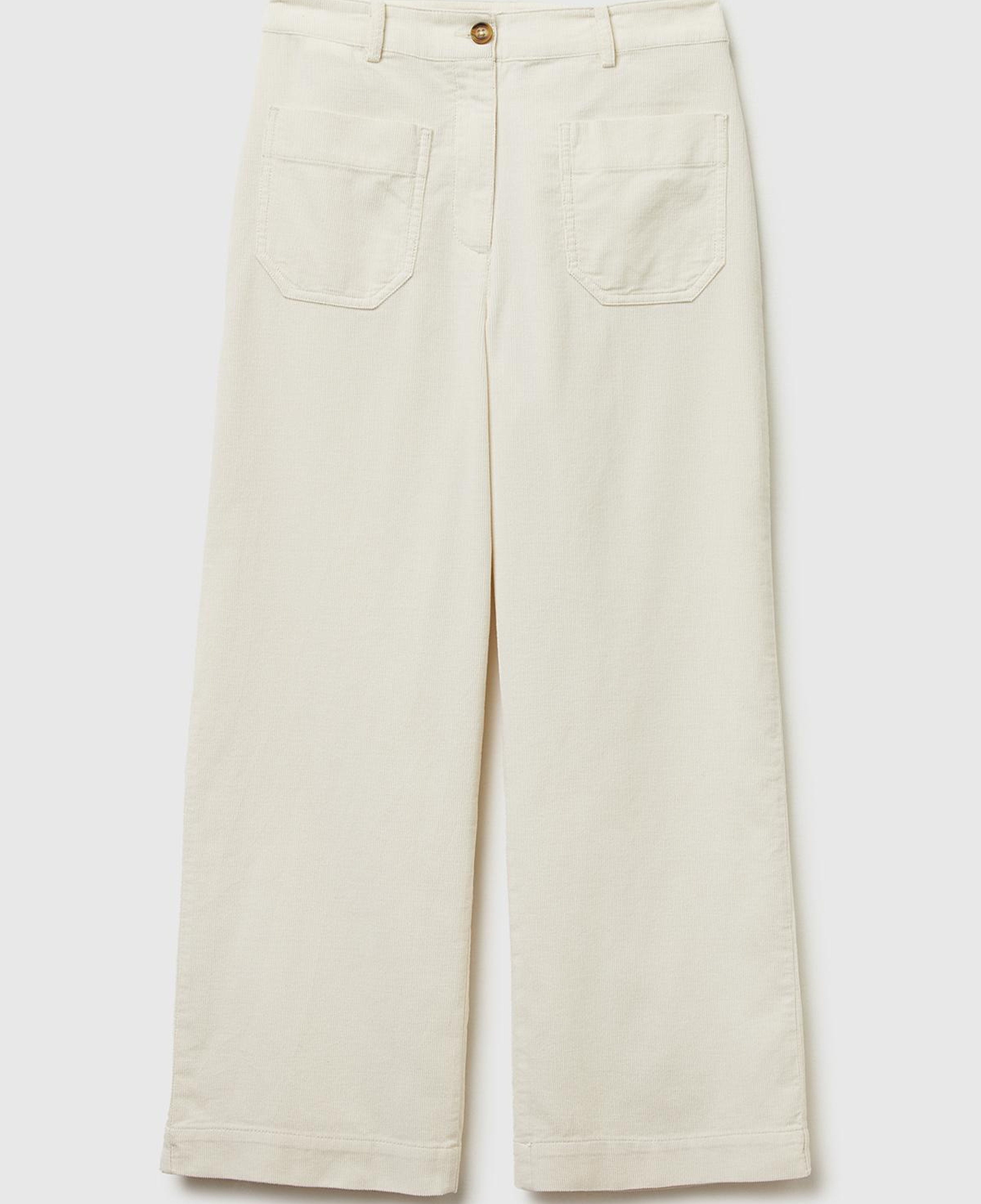 Kadın Krem %100 Pamuk Önü Yama Cepli Düz Paça Pantolon