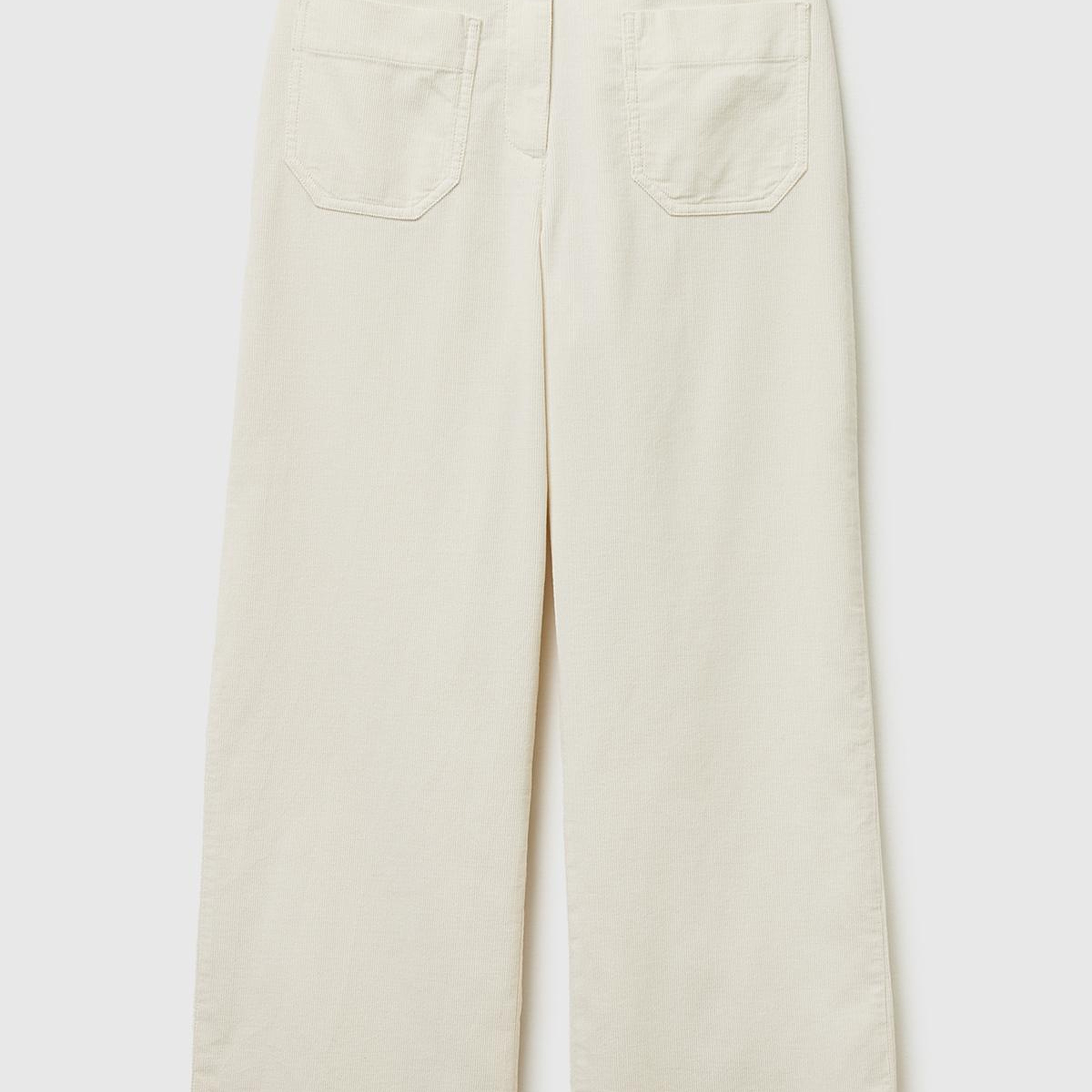 Kadın Krem %100 Pamuk Önü Yama Cepli Düz Paça Pantolon