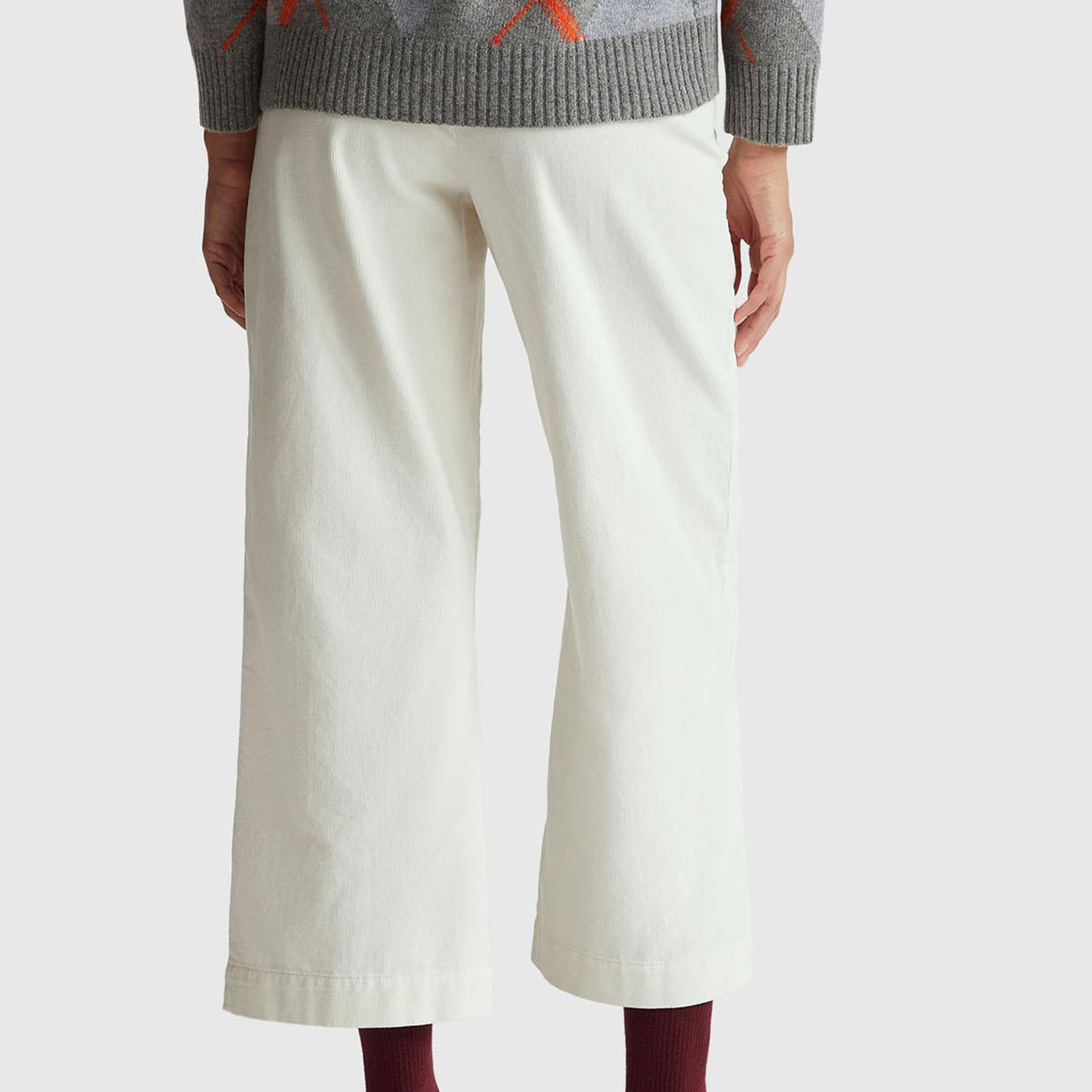 Kadın Krem %100 Pamuk Önü Yama Cepli Düz Paça Pantolon