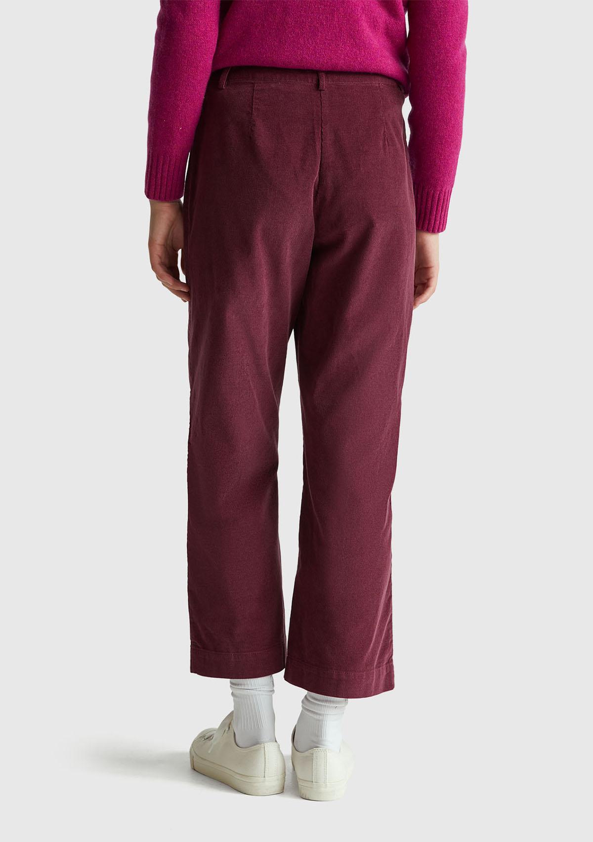 Kadın Mürdüm %100 Pamuk Önü Yama Cepli Düz Paça Pantolon