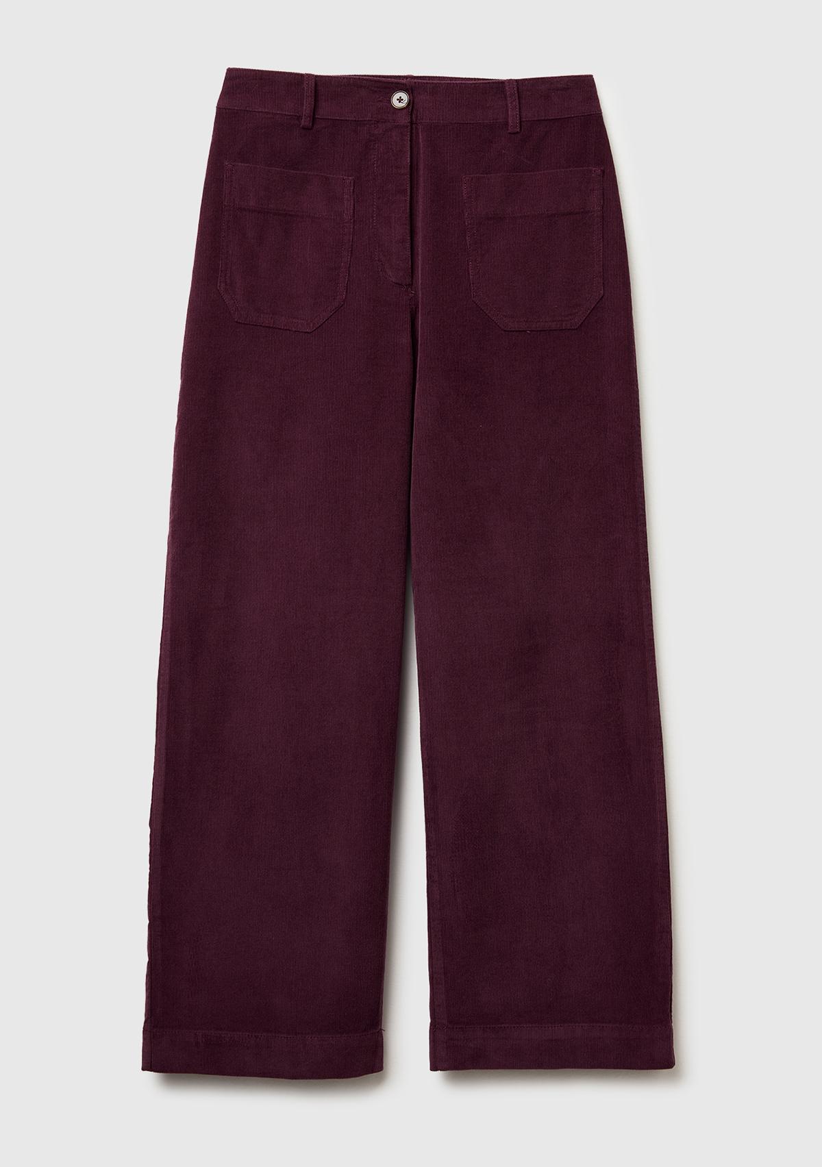 Kadın Mürdüm %100 Pamuk Önü Yama Cepli Düz Paça Pantolon