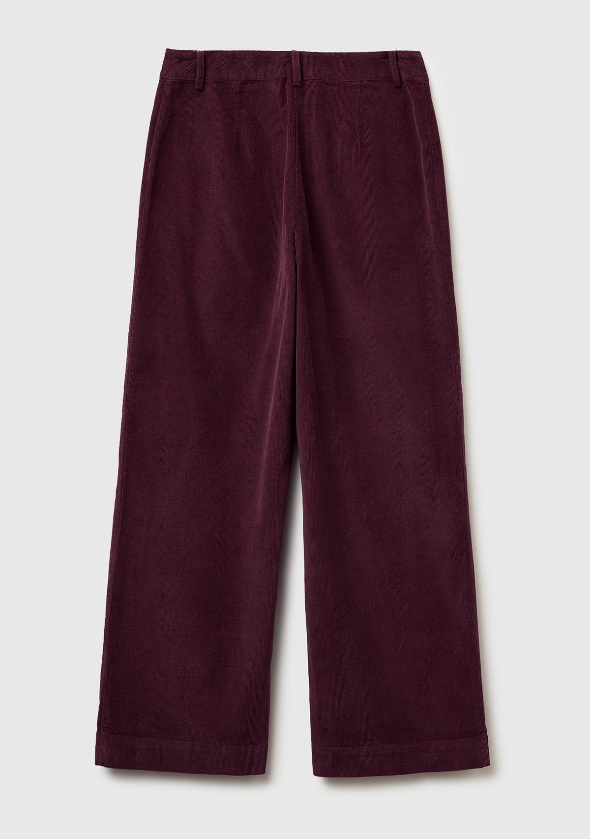 Kadın Mürdüm %100 Pamuk Önü Yama Cepli Düz Paça Pantolon