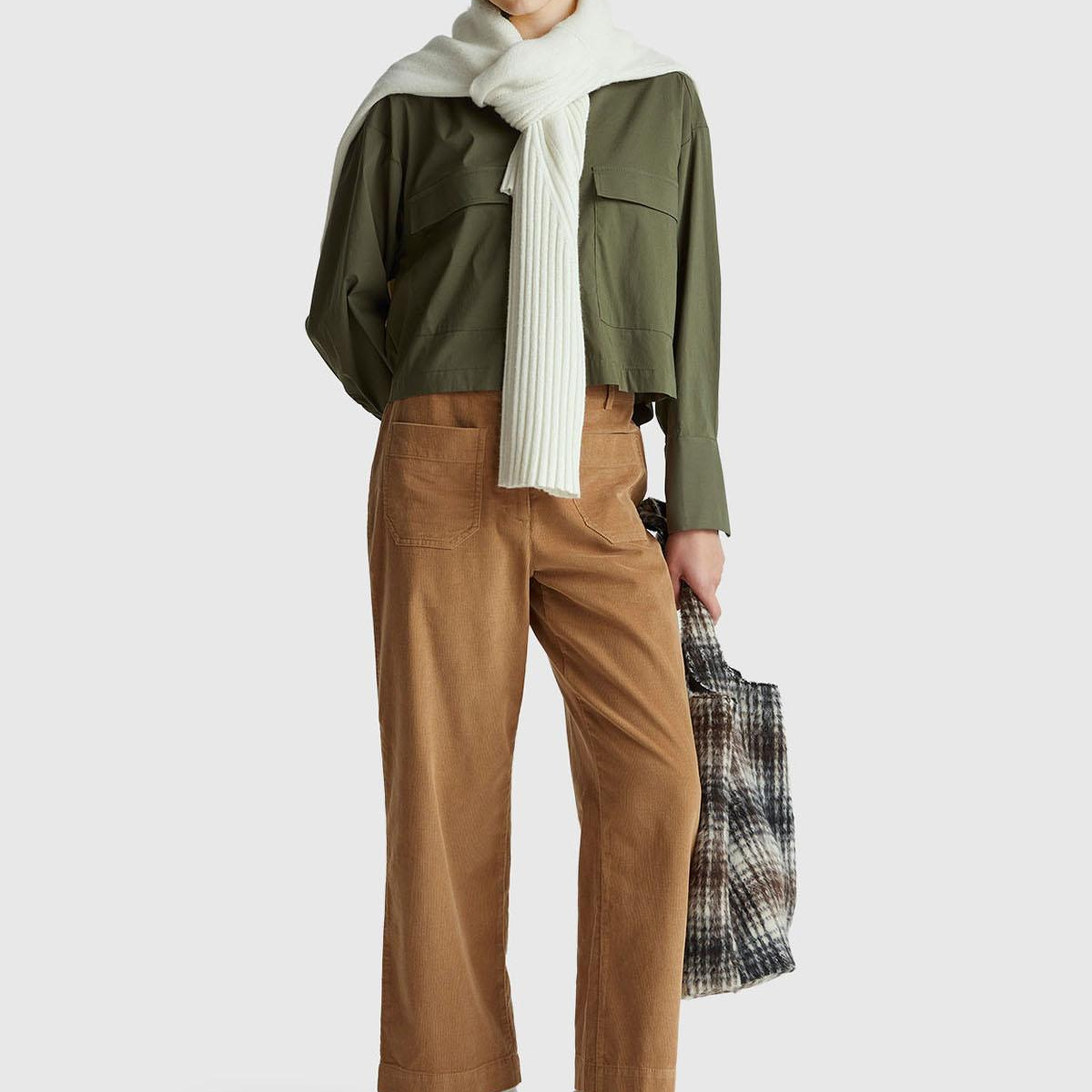 Kadın Taba %100 Pamuk Önü Yama Cepli Düz Paça Pantolon