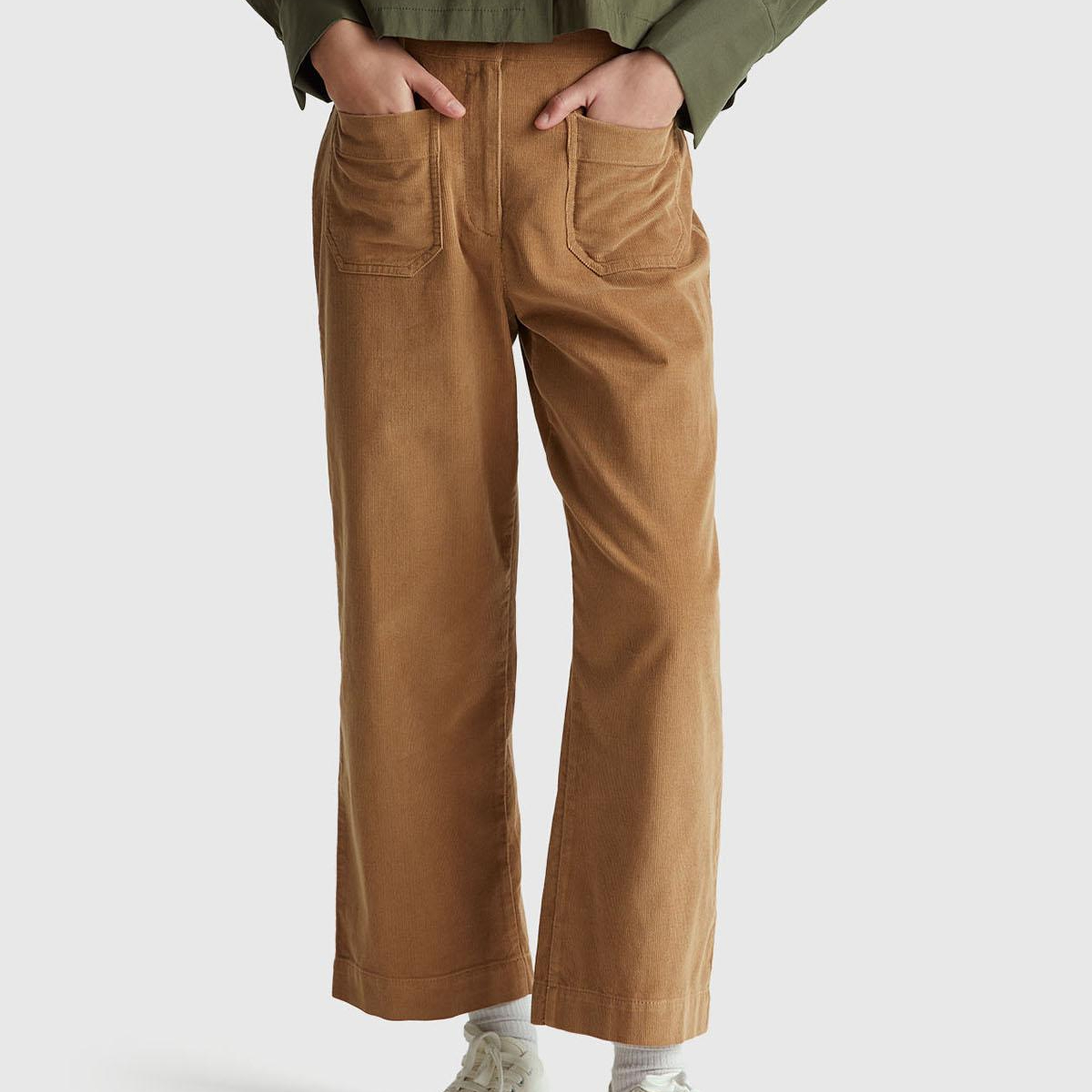 Kadın Taba %100 Pamuk Önü Yama Cepli Düz Paça Pantolon