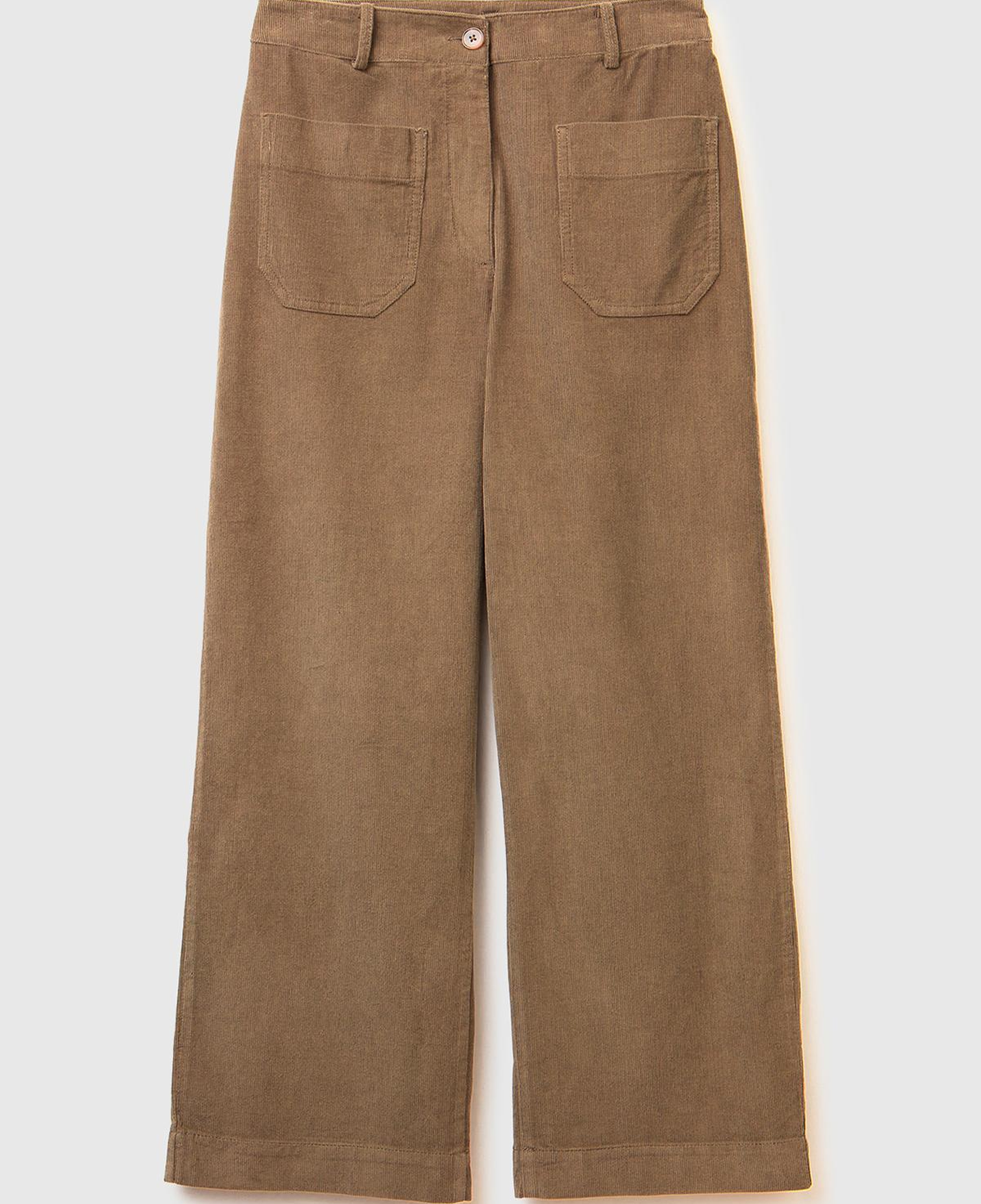 Kadın Taba %100 Pamuk Önü Yama Cepli Düz Paça Pantolon