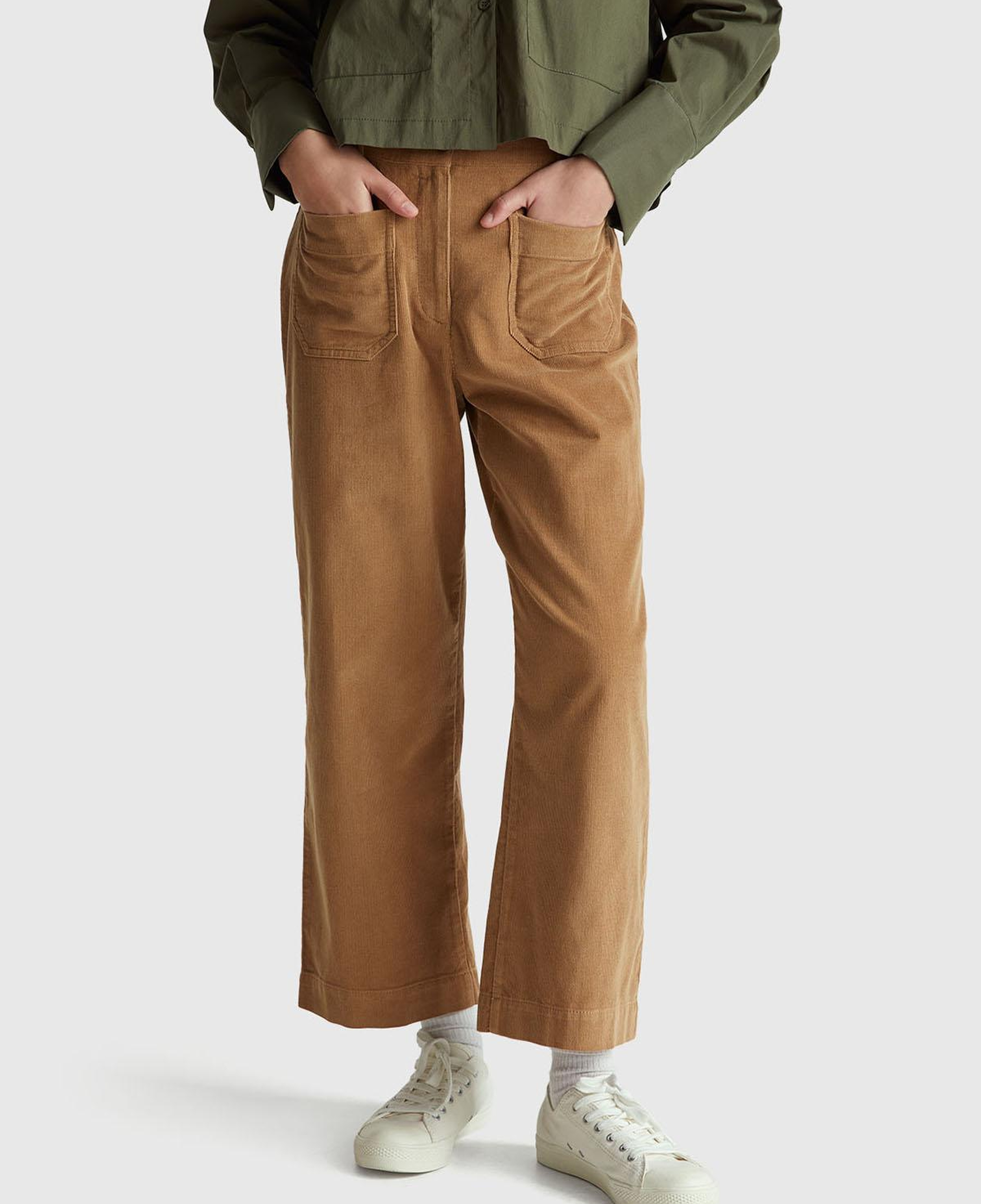 Kadın Taba %100 Pamuk Önü Yama Cepli Düz Paça Pantolon