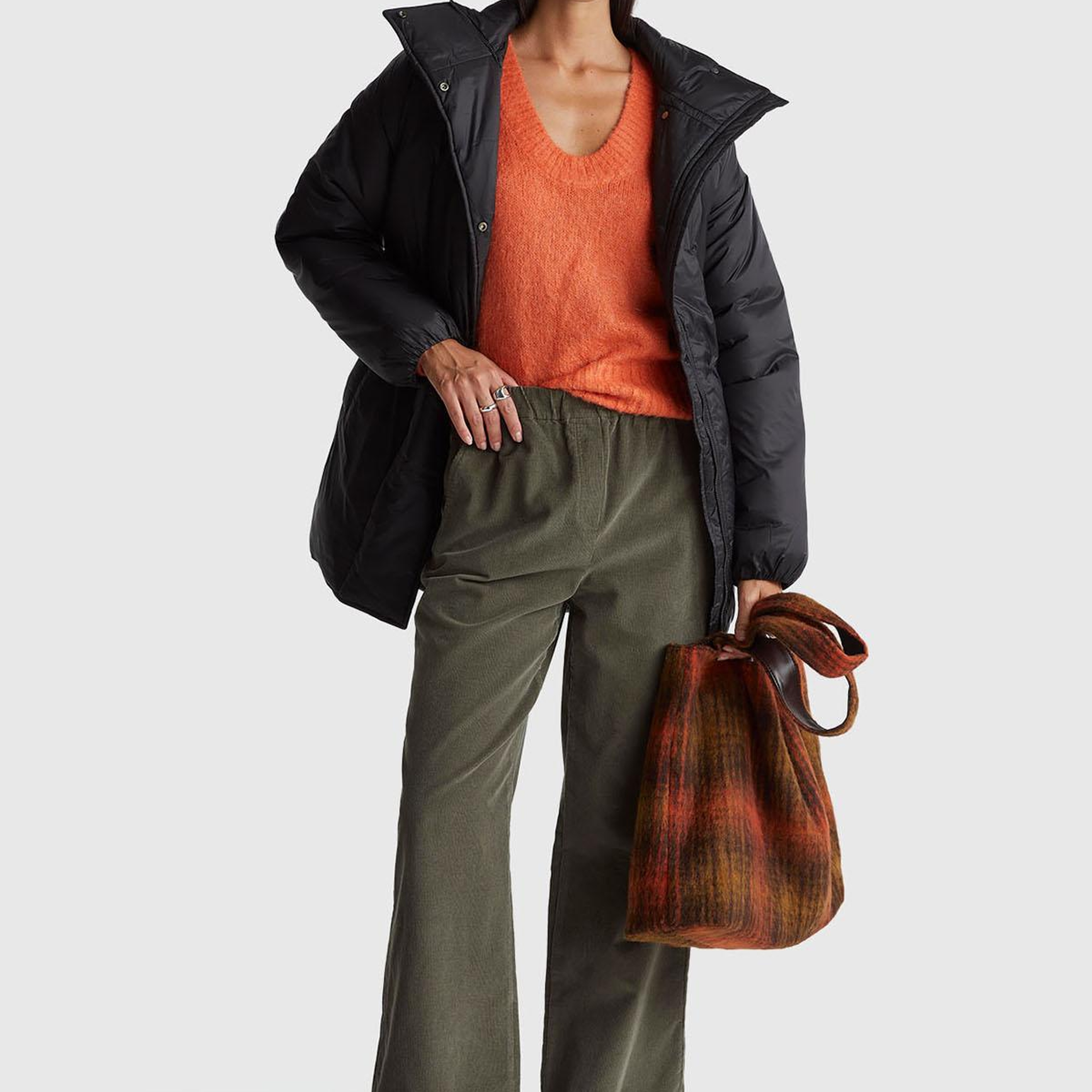 Kadın Haki %100 Pamuk Beli Lastikli Wide Leg Kadife Pantolon