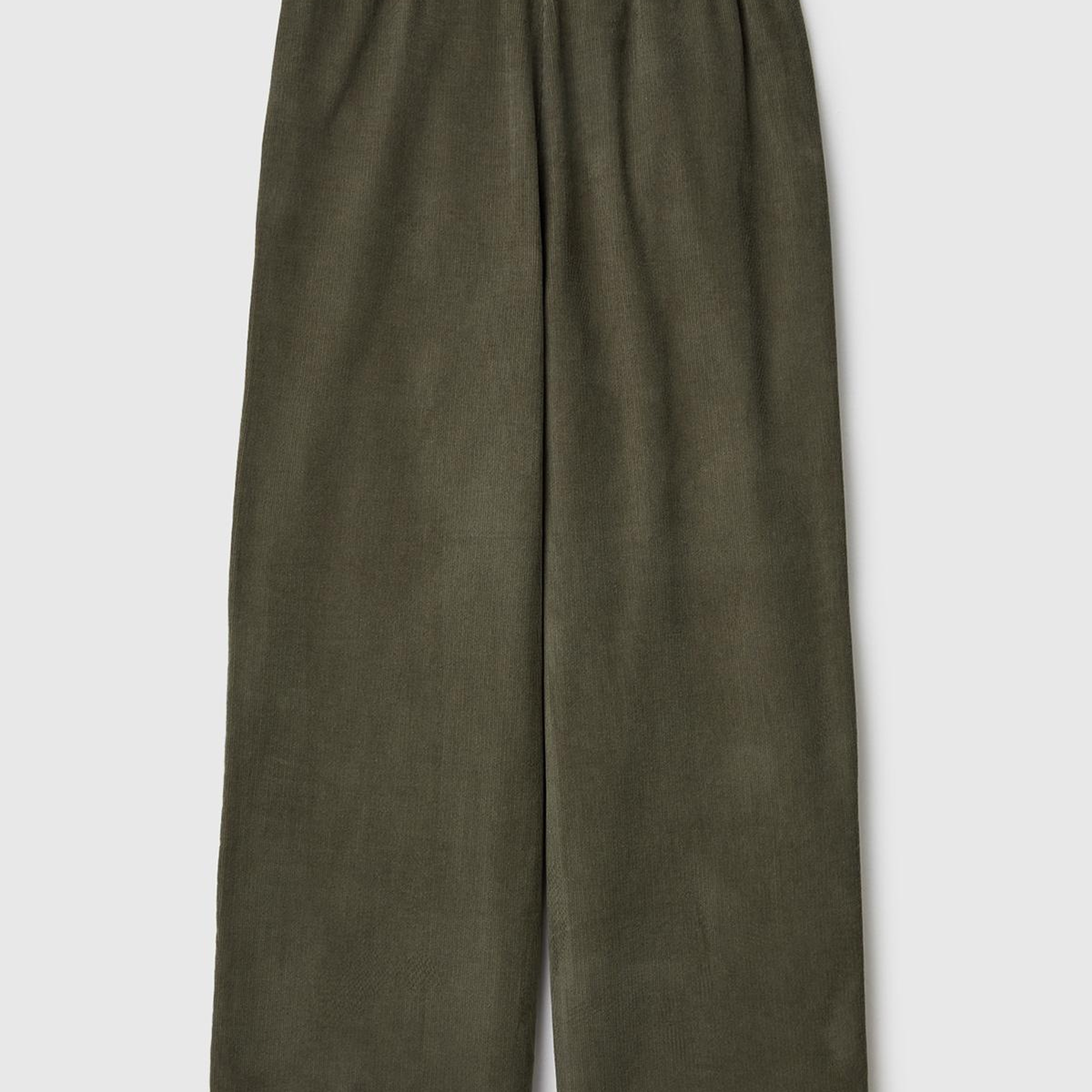 Kadın Haki %100 Pamuk Beli Lastikli Wide Leg Kadife Pantolon