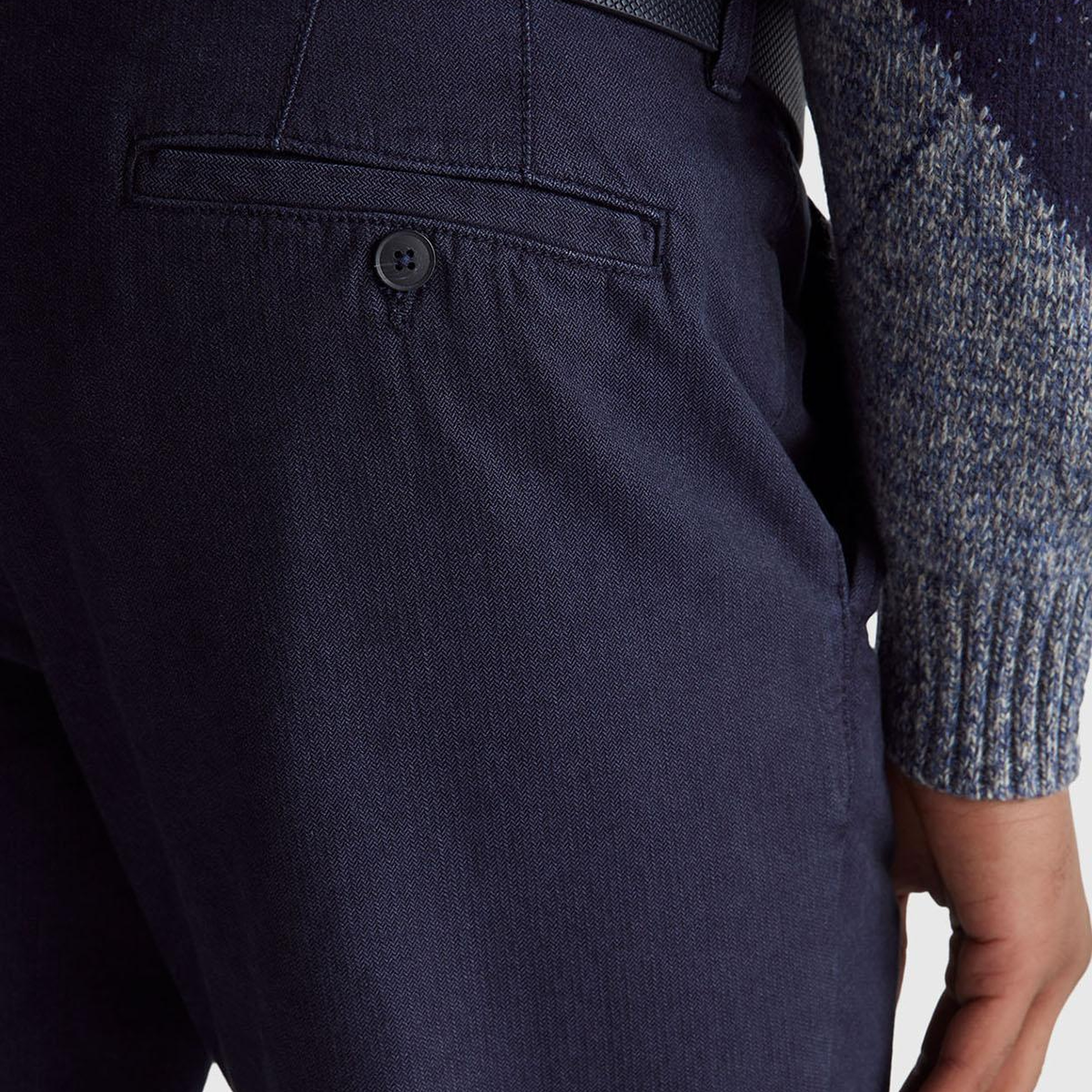 Erkek Lacivert %100 Pamuk Beli Düğmeli Pantolon