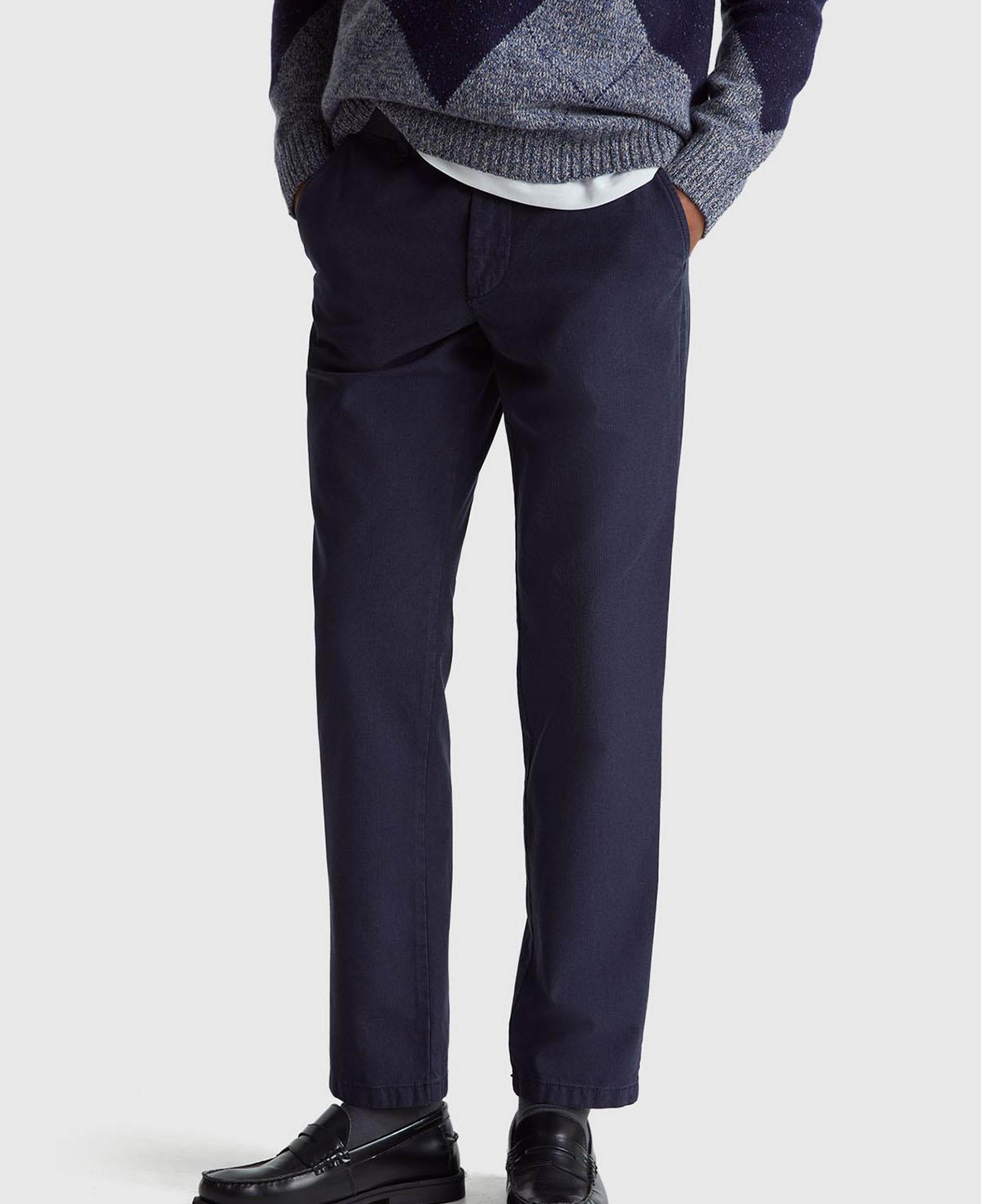 Erkek Lacivert %100 Pamuk Beli Düğmeli Pantolon