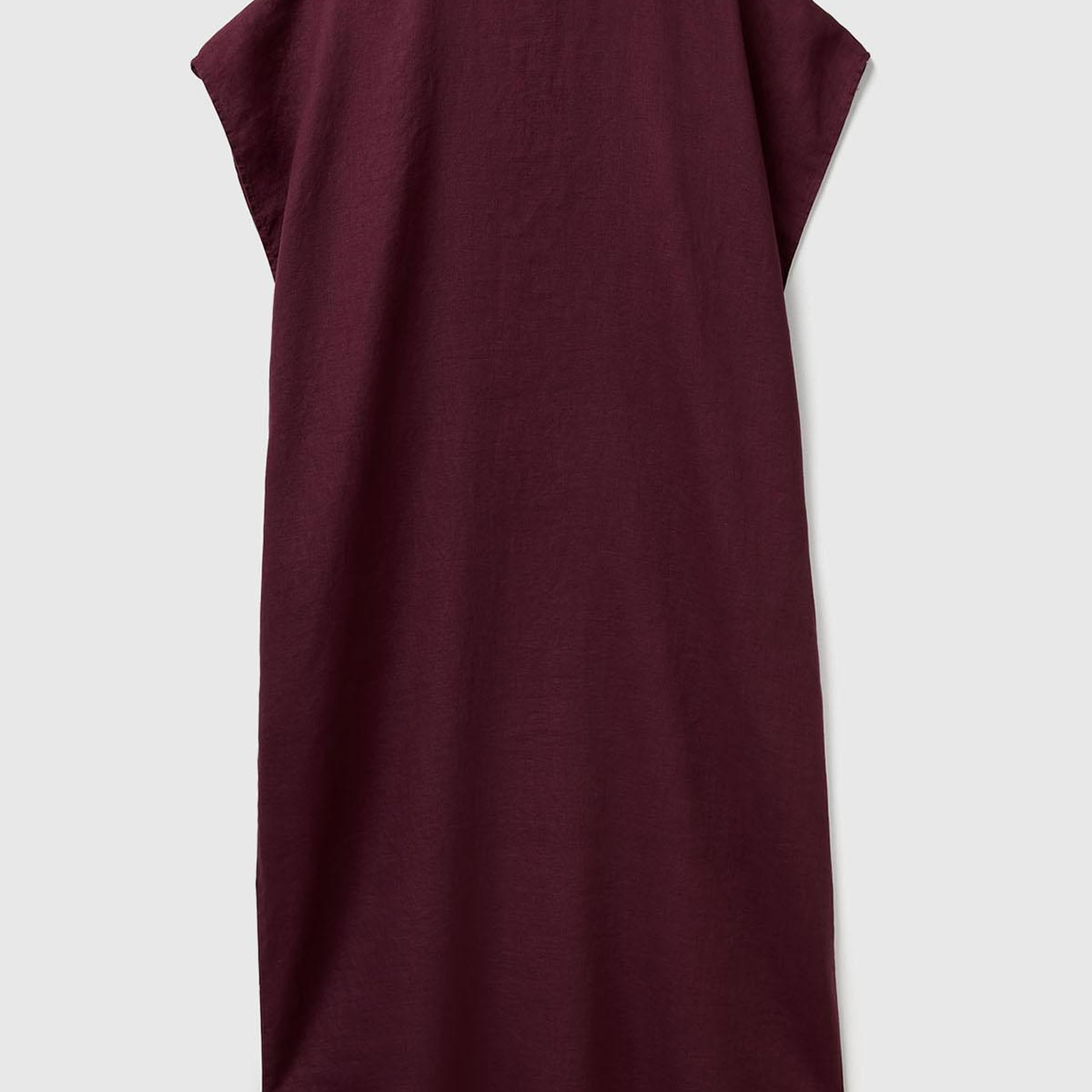 Kadın Mürdüm %100 Keten Önü Düğmeli Gömlek Yaka Kısa Kollu  Maxi Elbise