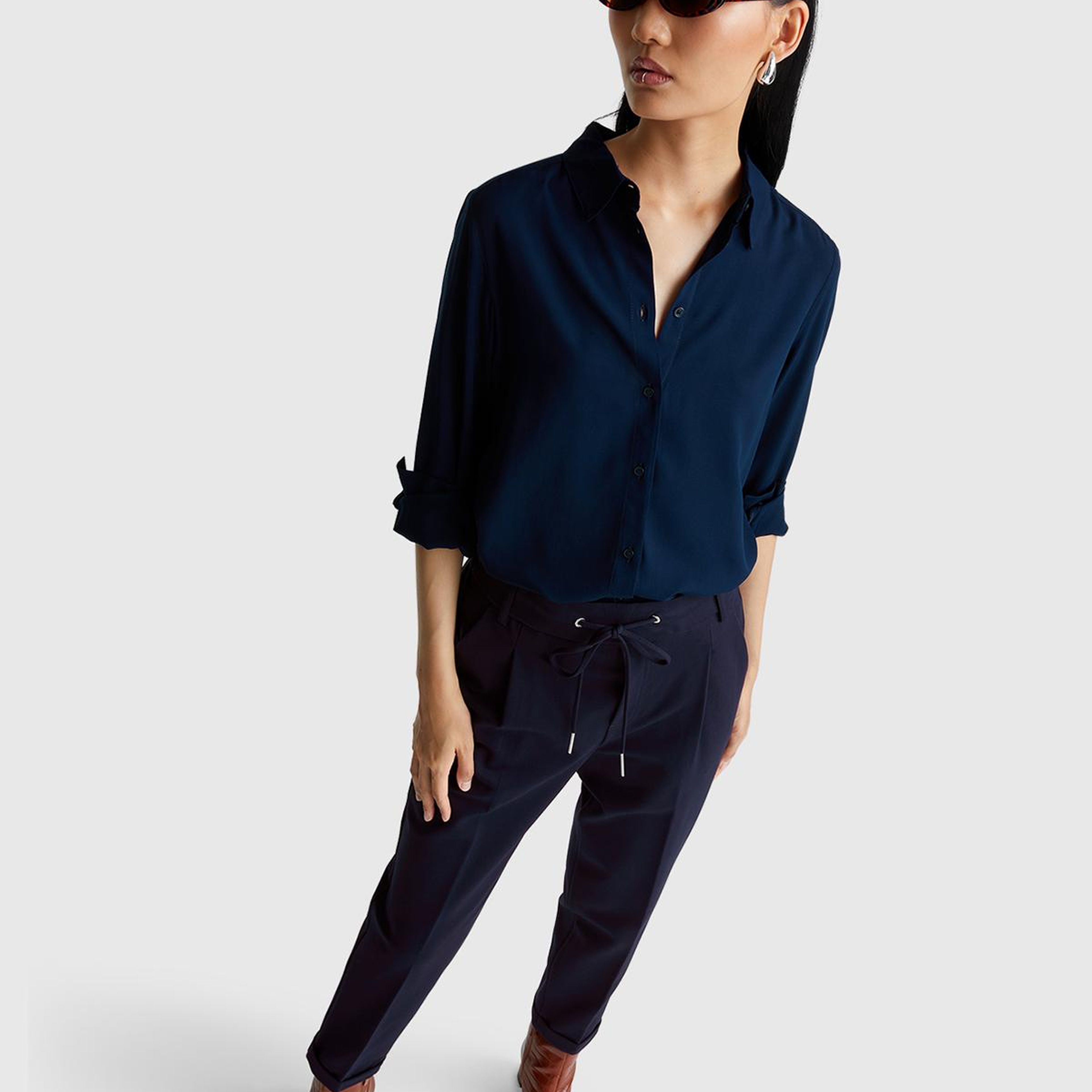 Kadın Lacivert  Beli Lastikli Pantolon