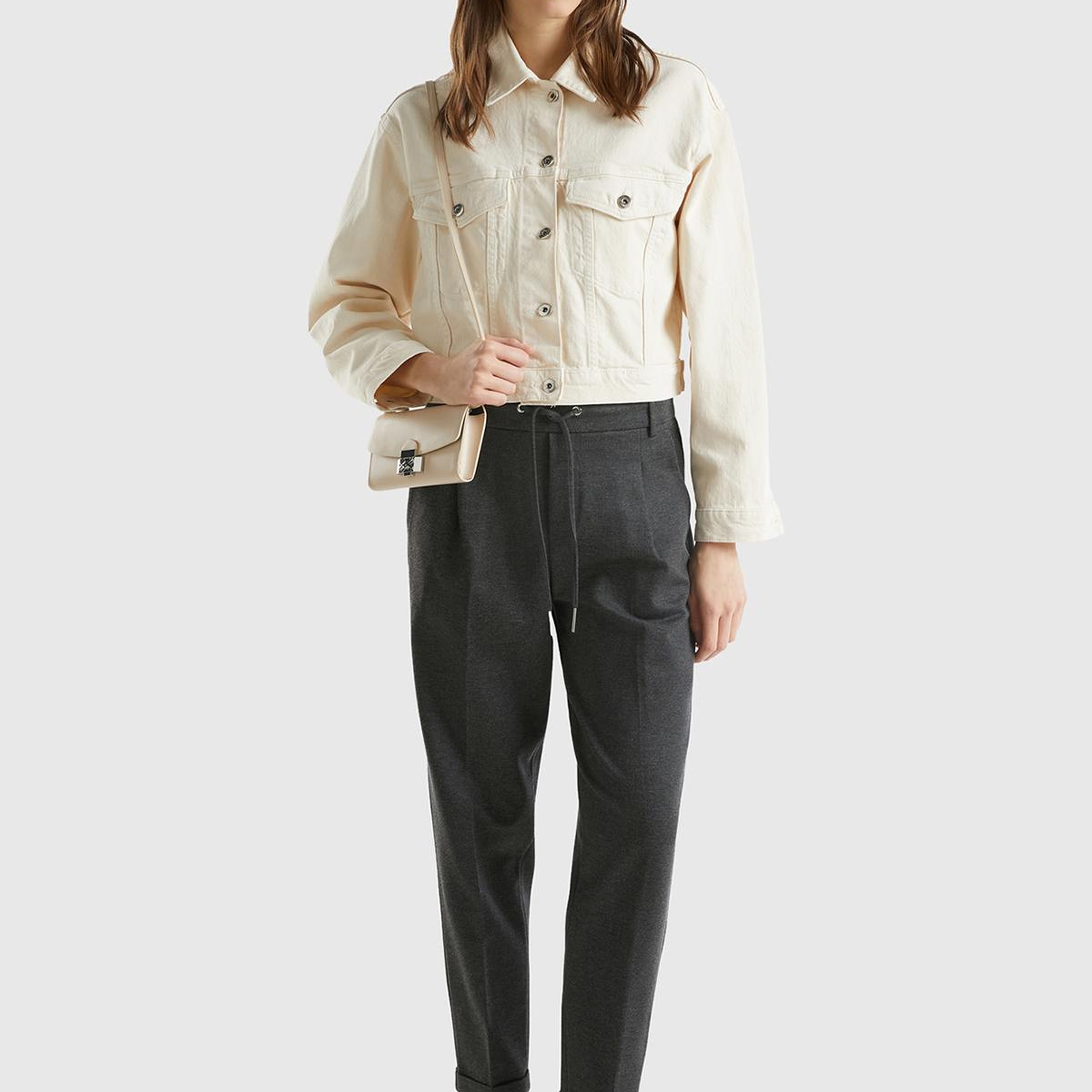 Kadın Gri   Beli Lastikli Pantolon