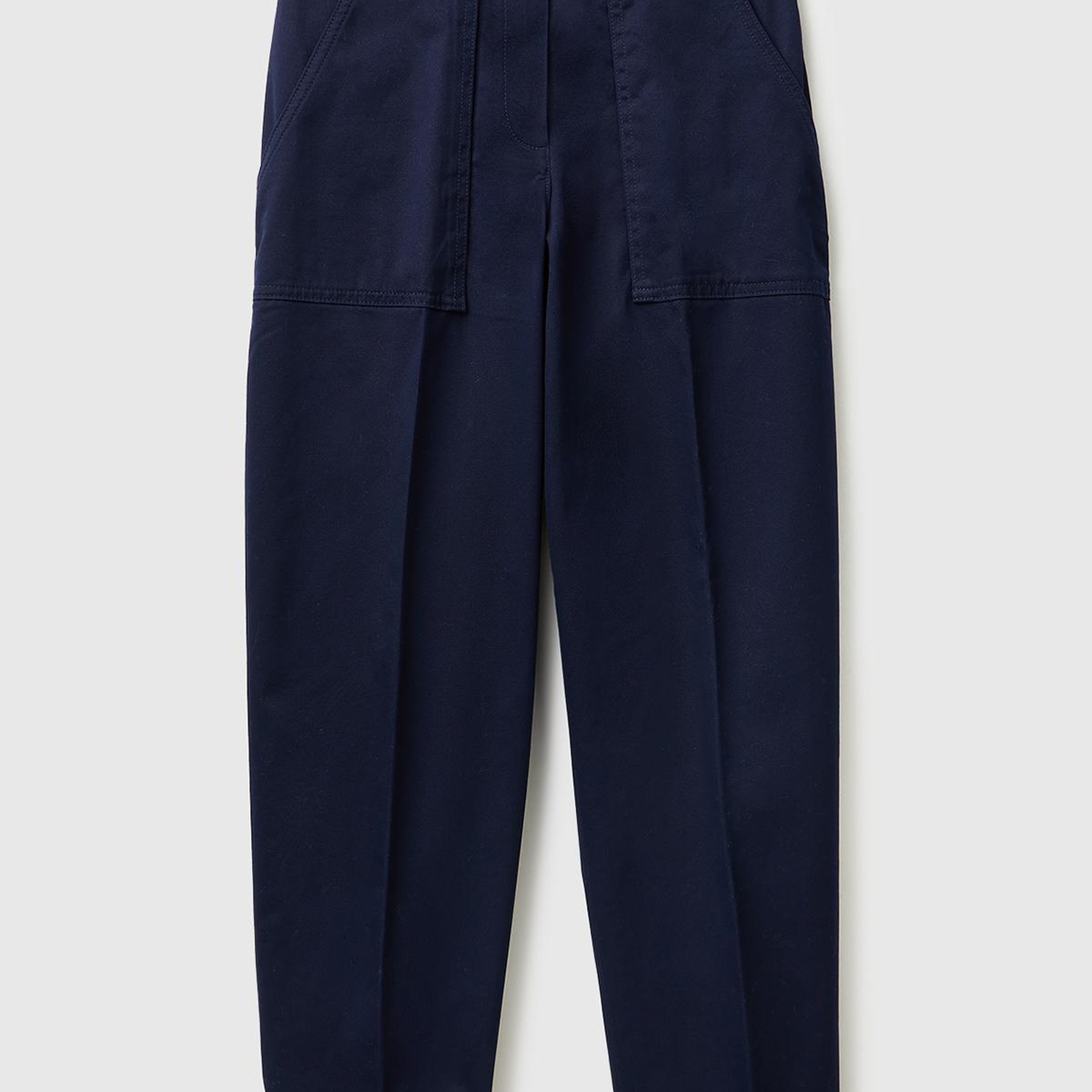 Kadın Lacivert Pamuk Karışımlı Önü Dikiş Detaylı Paçası Kıvrık Pantolon