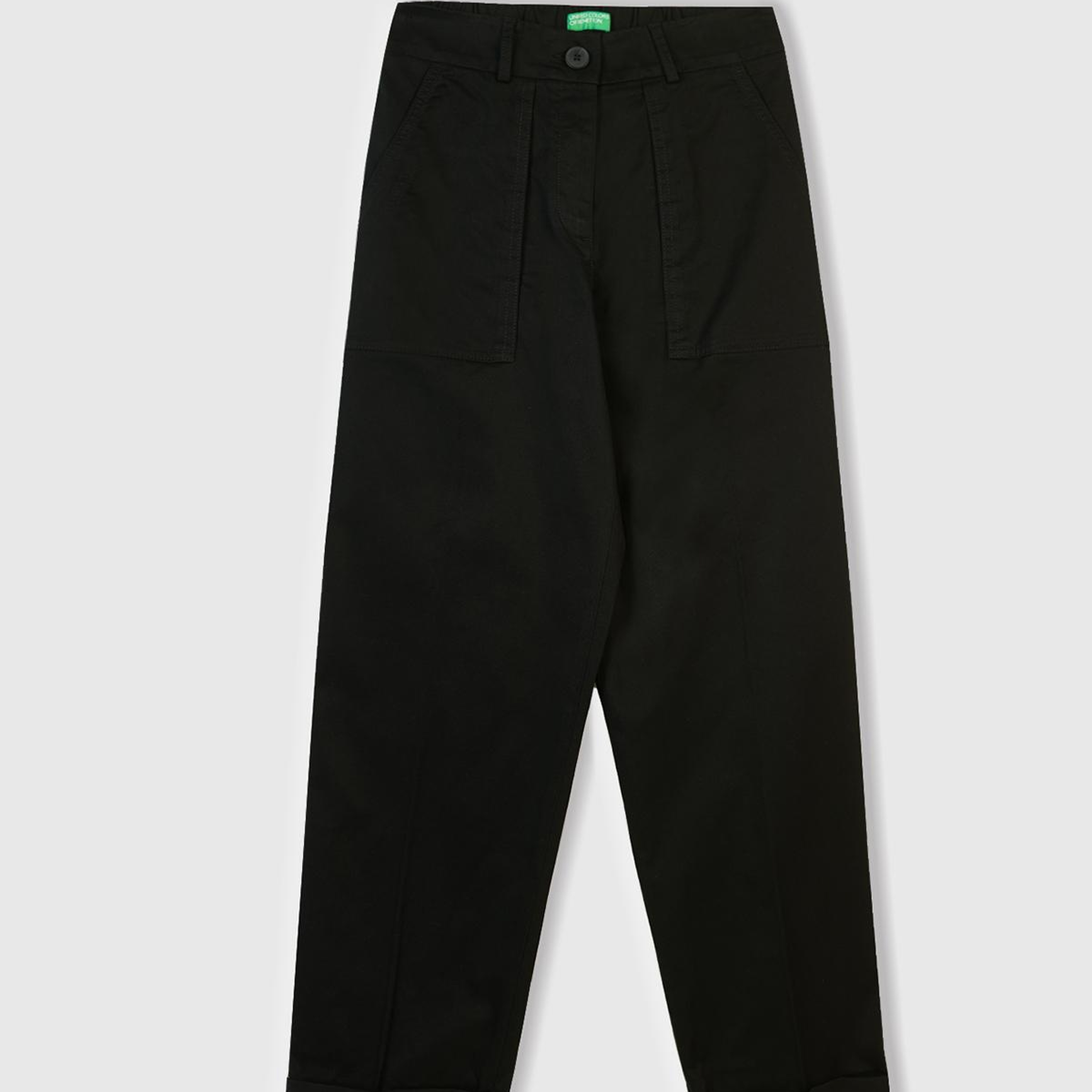 Kadın Siyah Pamuk Karışımlı Önü Dikiş Detaylı Paçası Kıvrık Pantolon