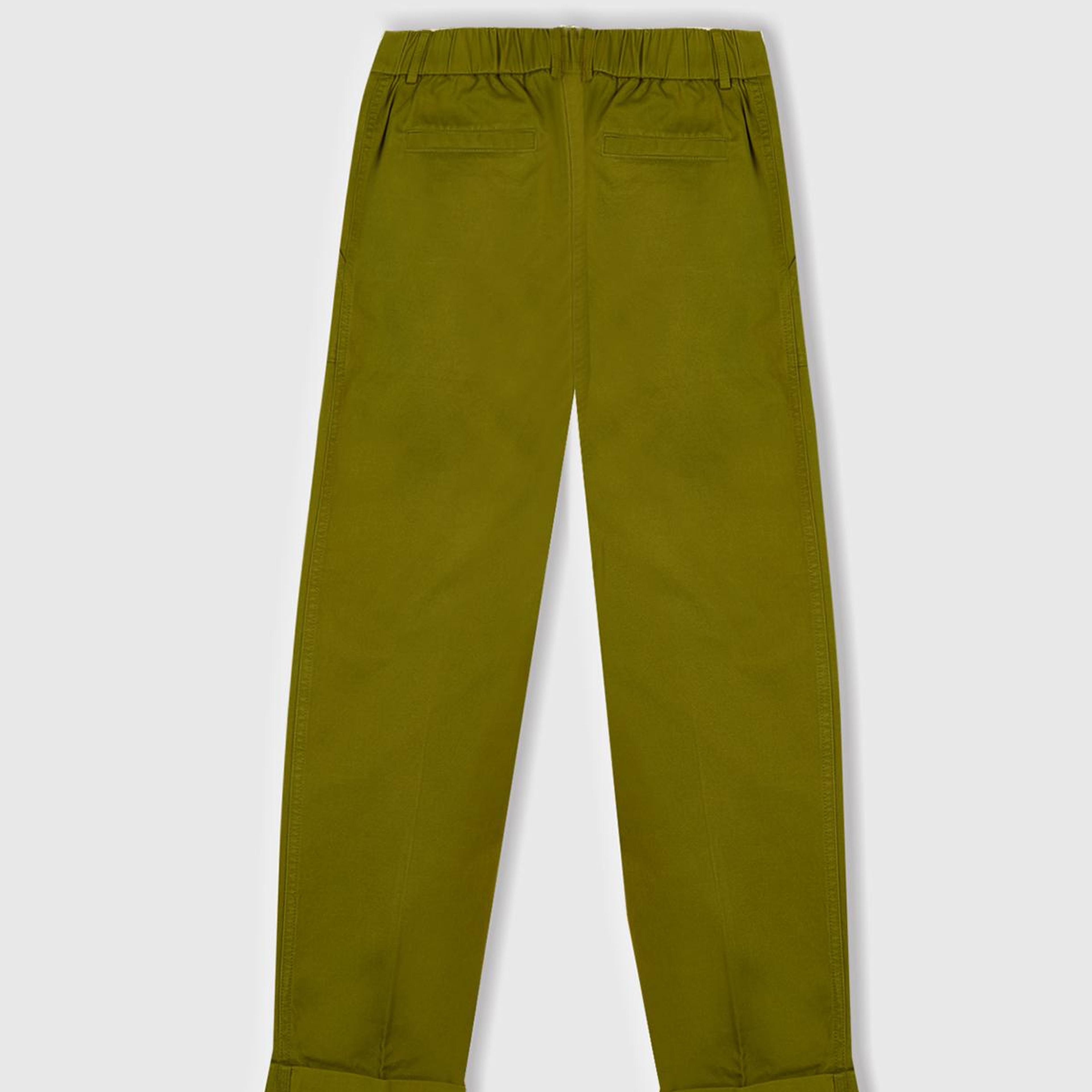 Kadın Haki Yeşili Pamuk Karışımlı Önü Dikiş Detaylı Paçası Kıvrık Pantolon