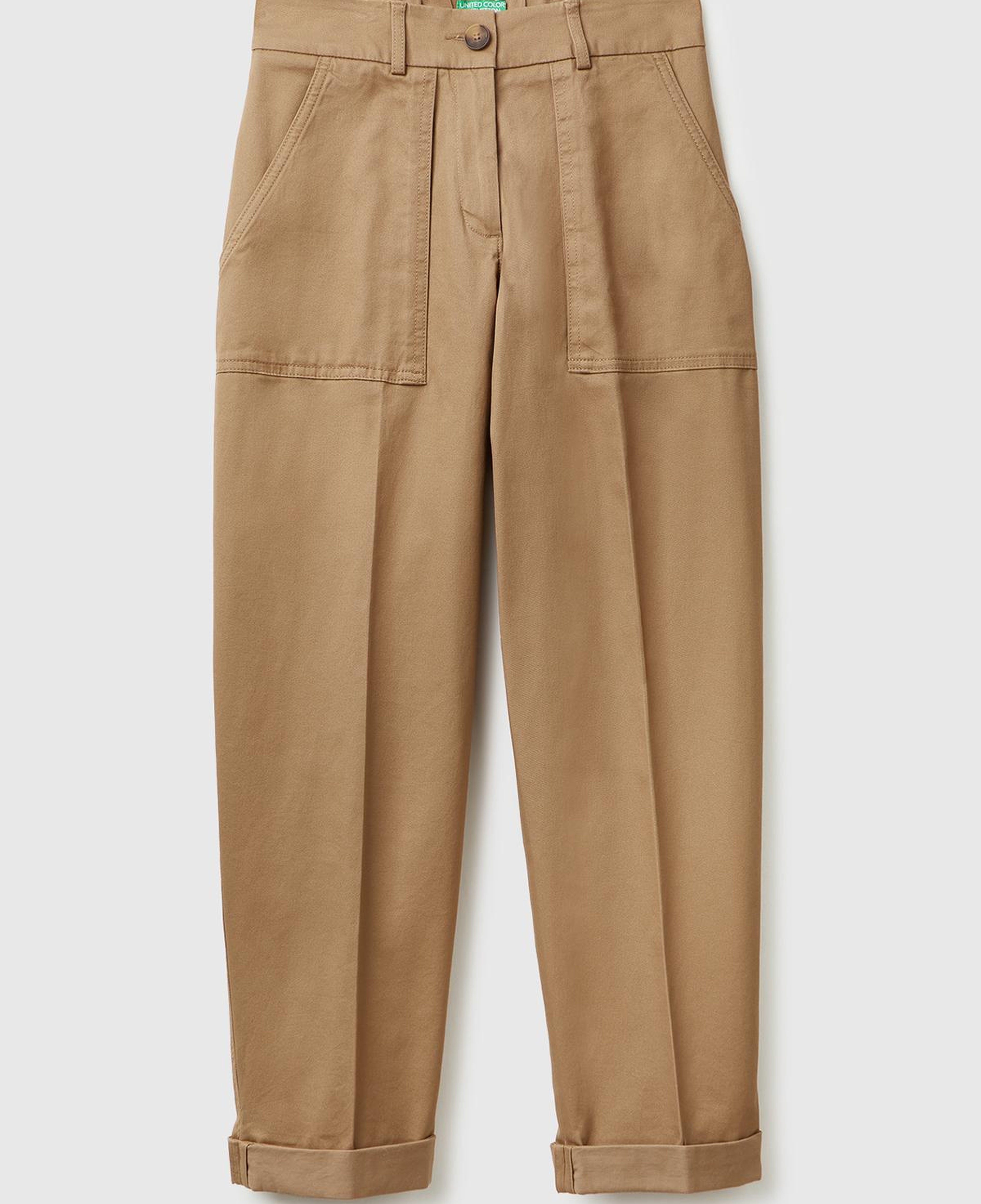 Kadın Taba Pamuk Karışımlı Önü Dikiş Detaylı Paçası Kıvrık Pantolon