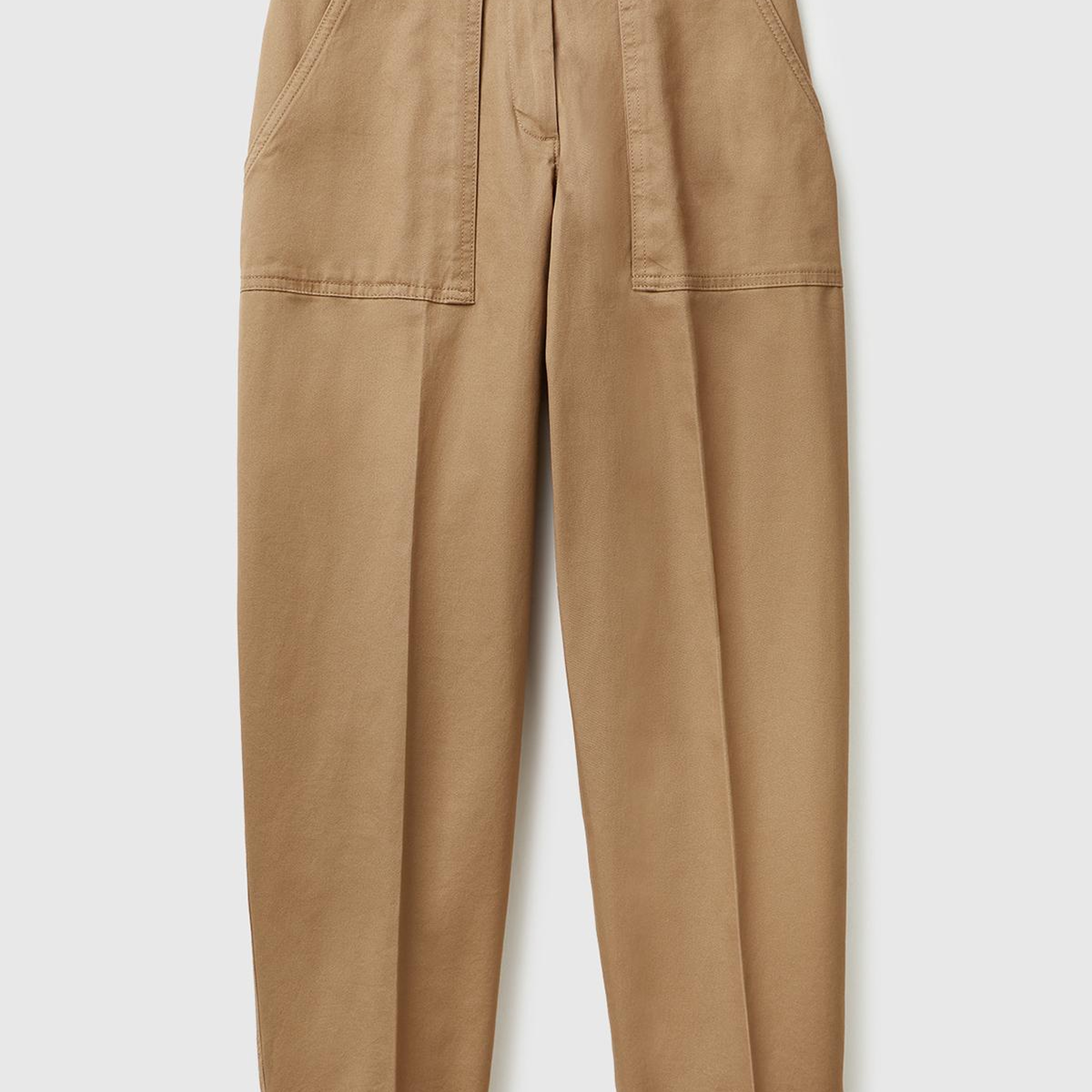 Kadın Taba Pamuk Karışımlı Önü Dikiş Detaylı Paçası Kıvrık Pantolon