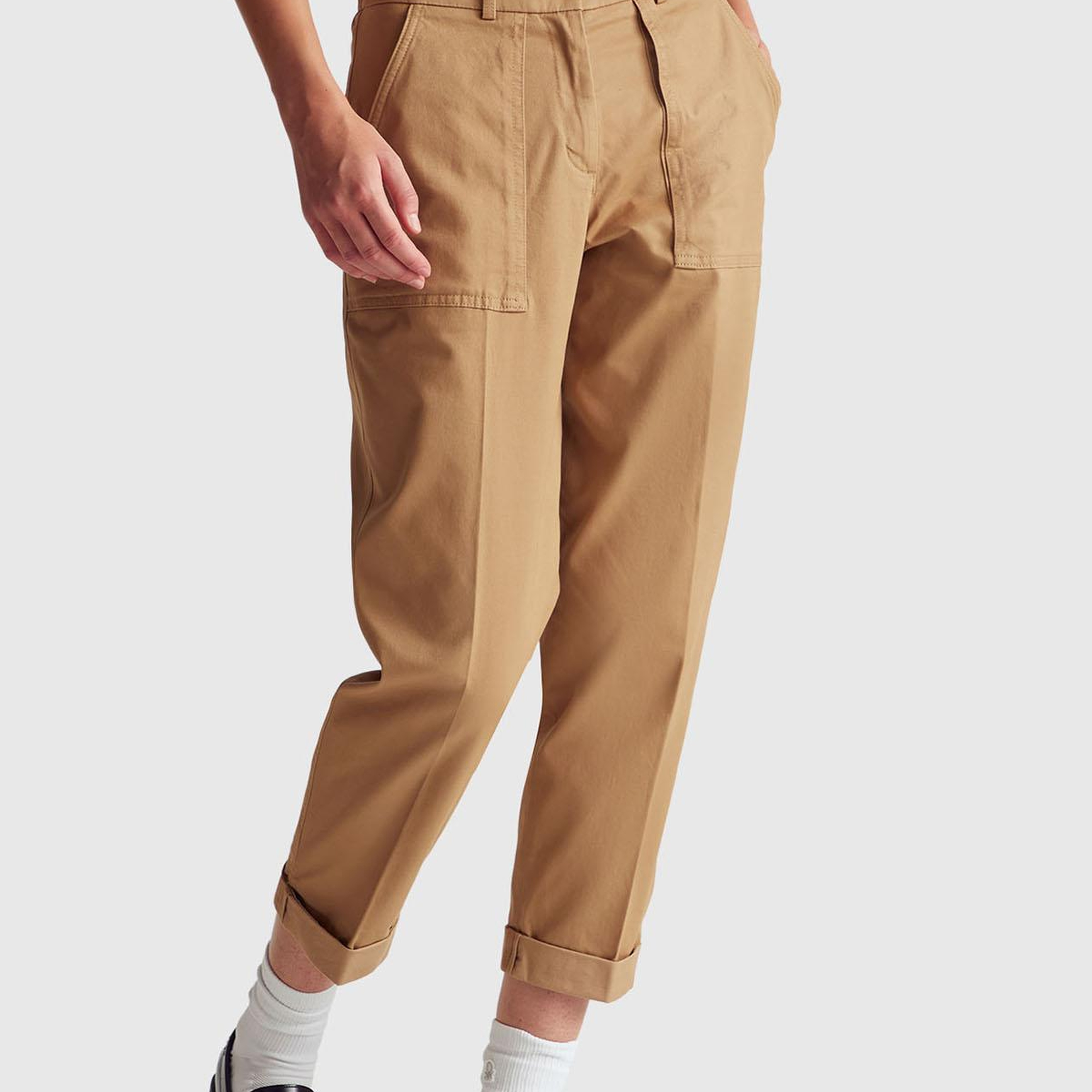 Kadın Taba Pamuk Karışımlı Önü Dikiş Detaylı Paçası Kıvrık Pantolon