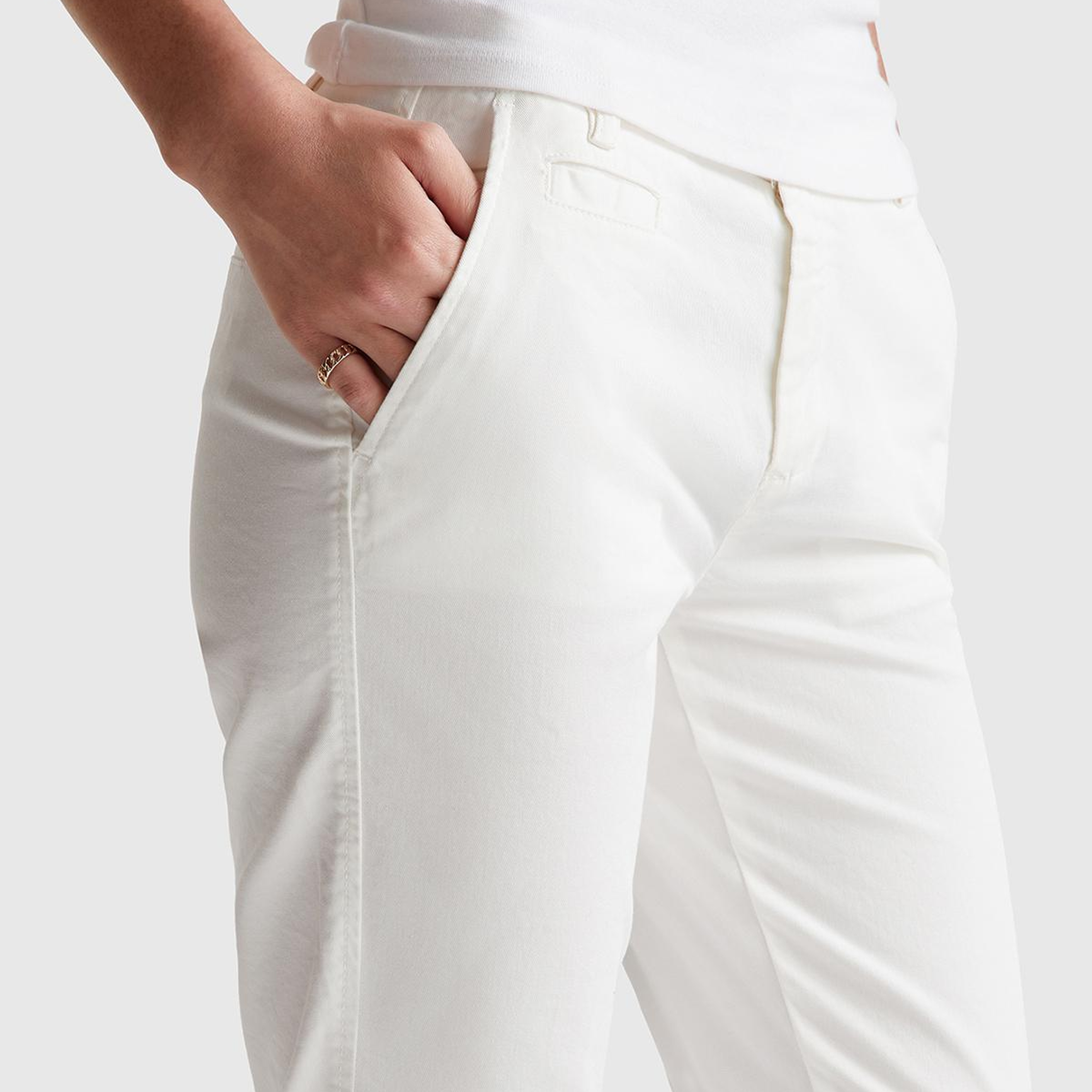 Kadın Ekru Elastanlı Basic Chino Pantolon