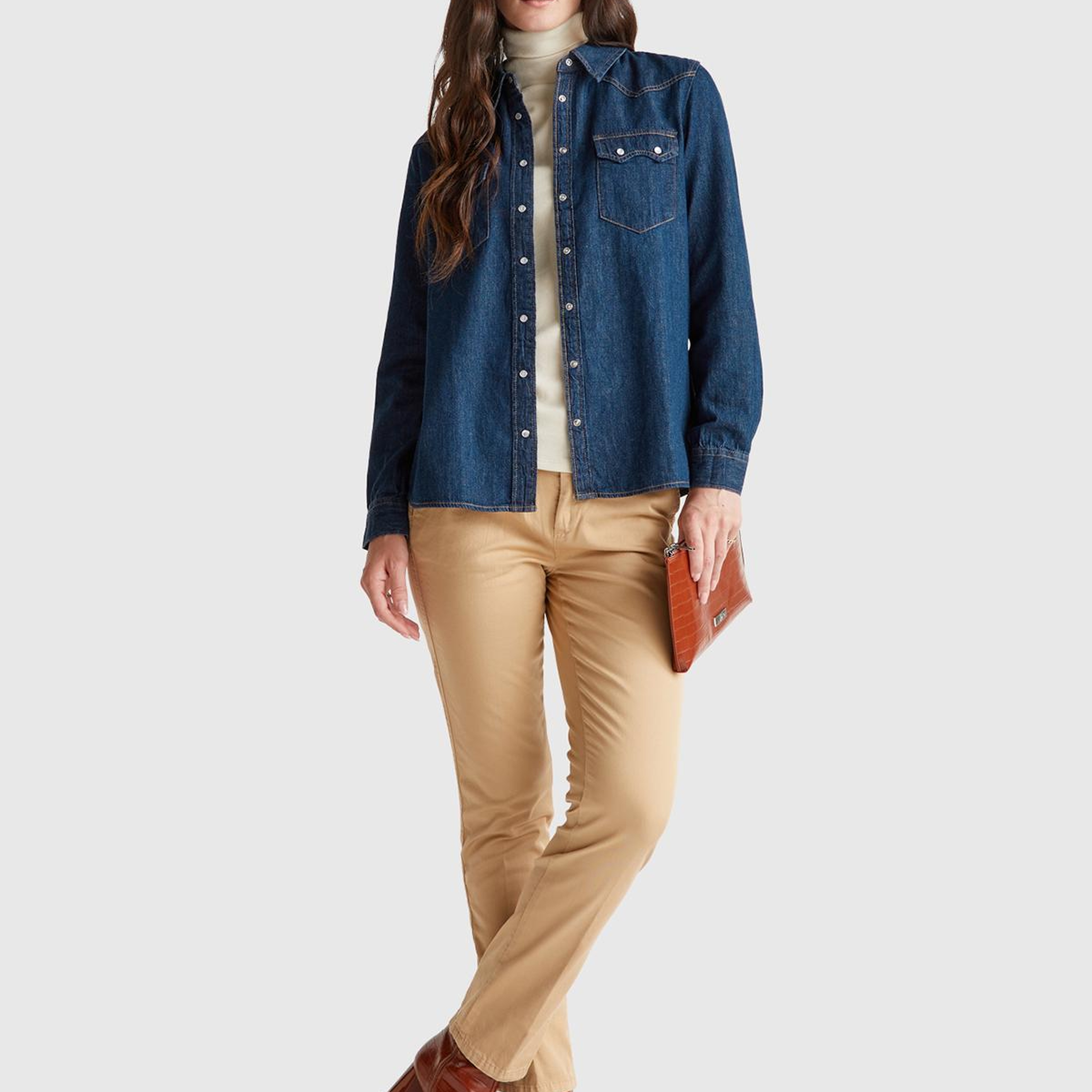 Kadın Kahverengi  Elastanlı Basic Chino Pantolon