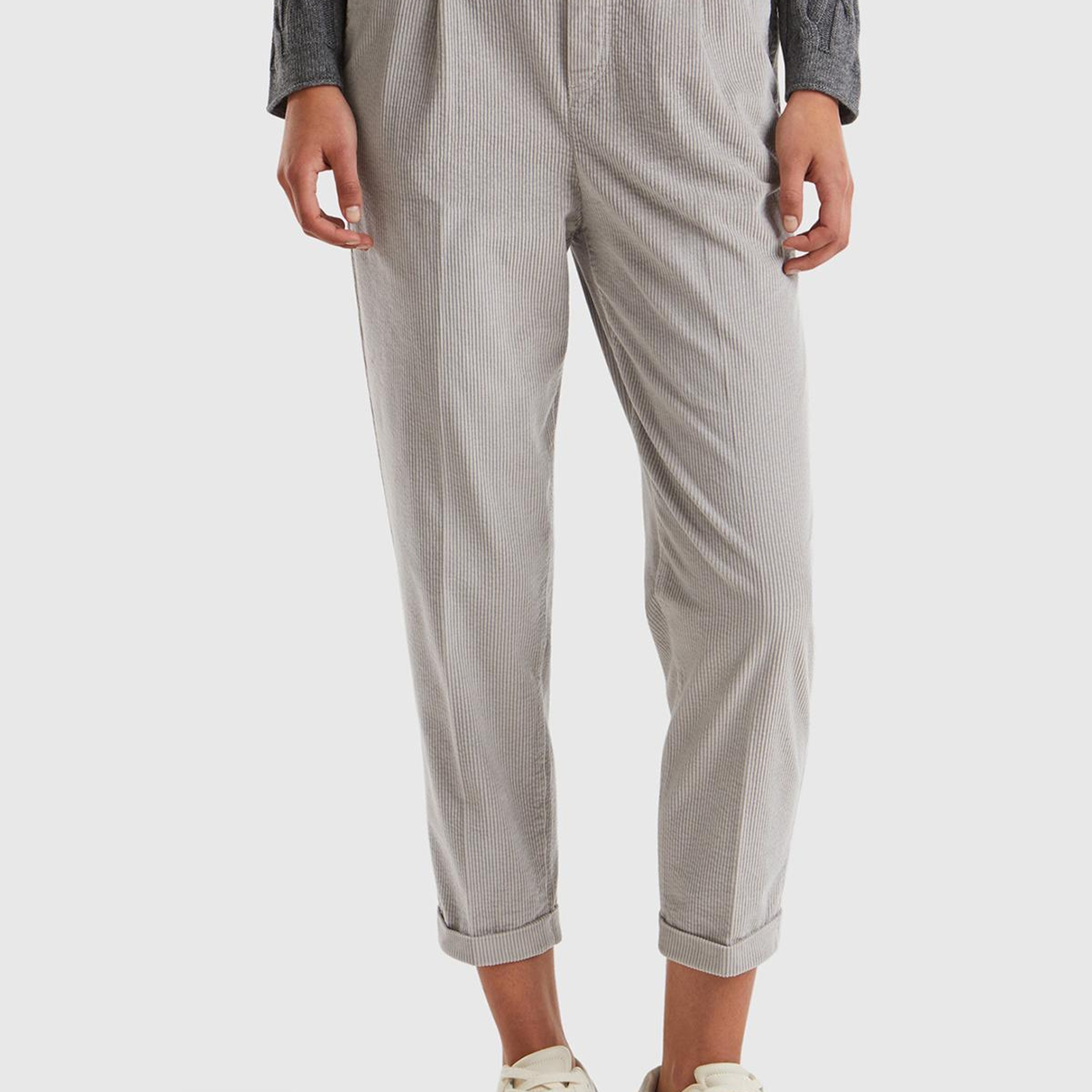 Kadın Açık Bej Beli Lastikli Kadife Pantolon