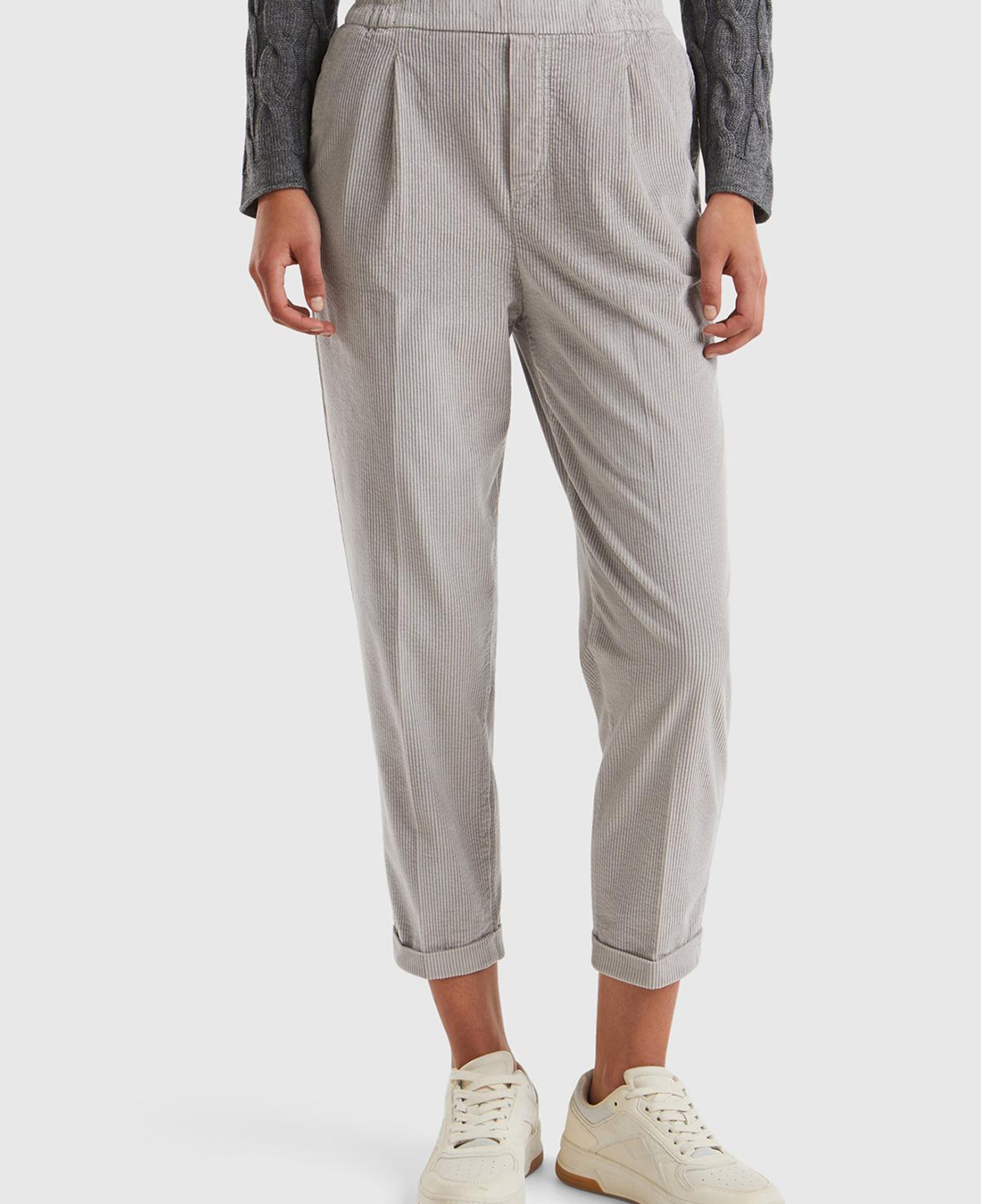 Kadın Açık Bej Beli Lastikli Kadife Pantolon