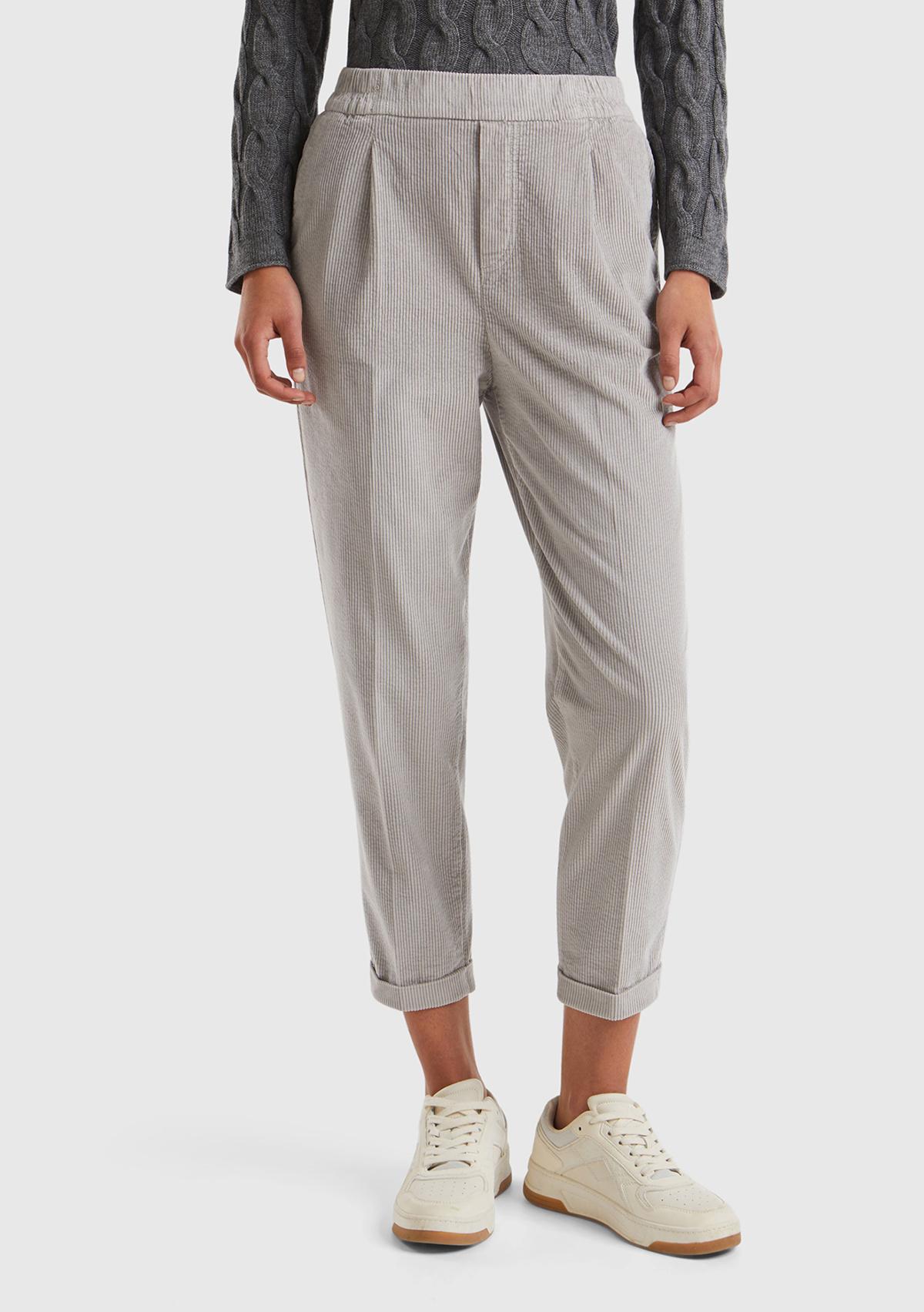 Kadın Açık Bej Beli Lastikli Kadife Pantolon