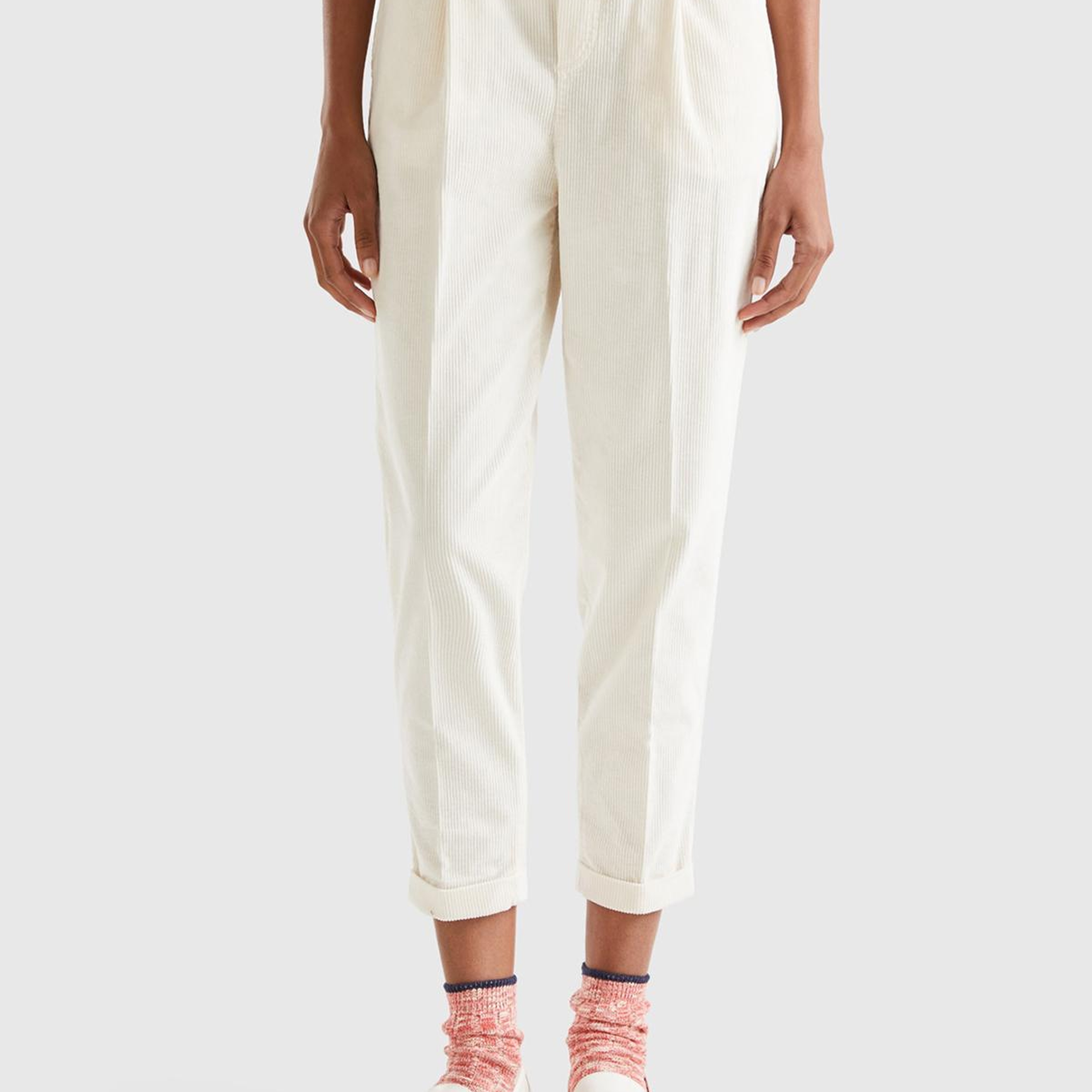 Kadın Krem Beli Lastikli Kadife Pantolon