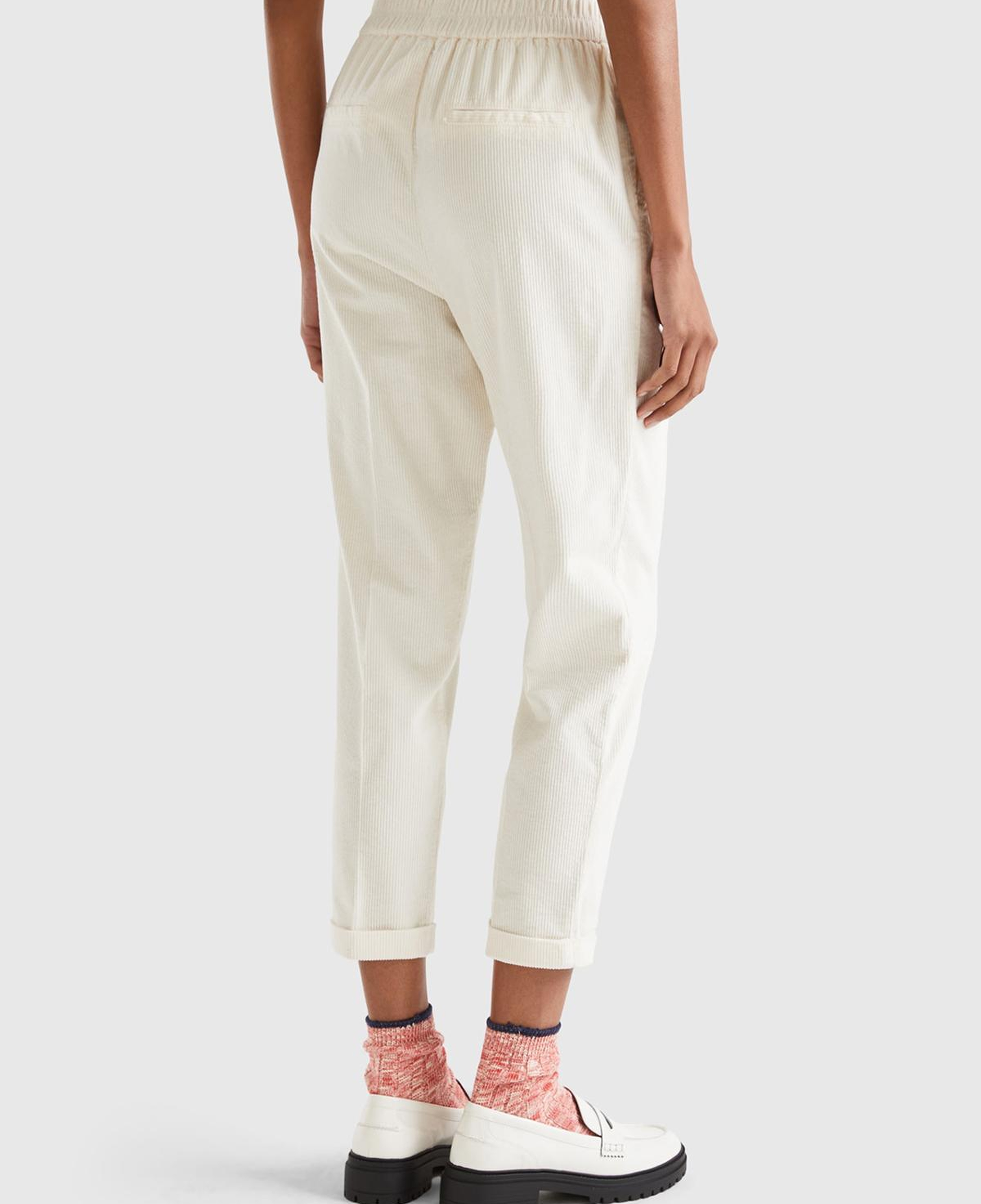 Kadın Krem Beli Lastikli Kadife Pantolon