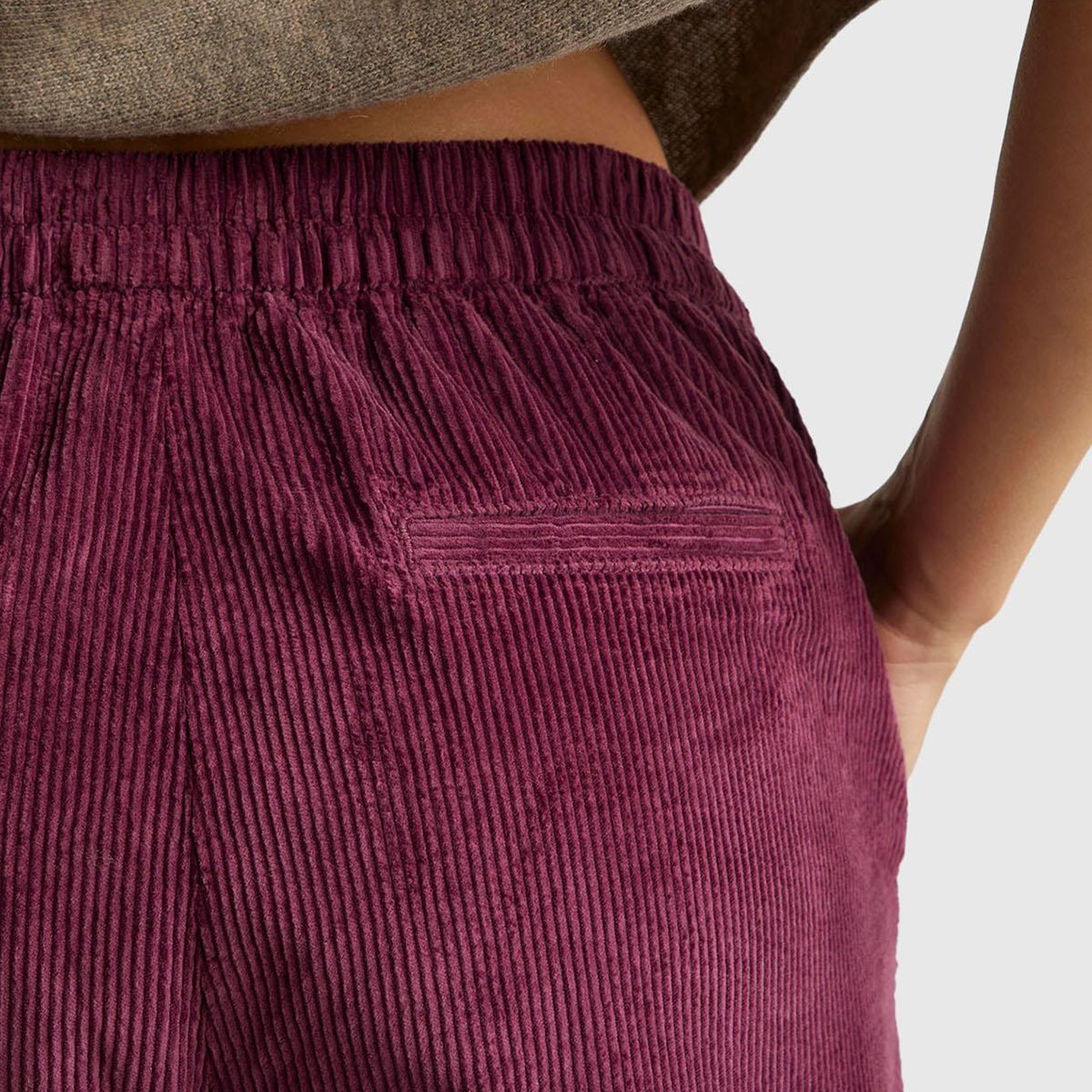 Kadın Mürdüm Beli Lastikli Kadife Pantolon