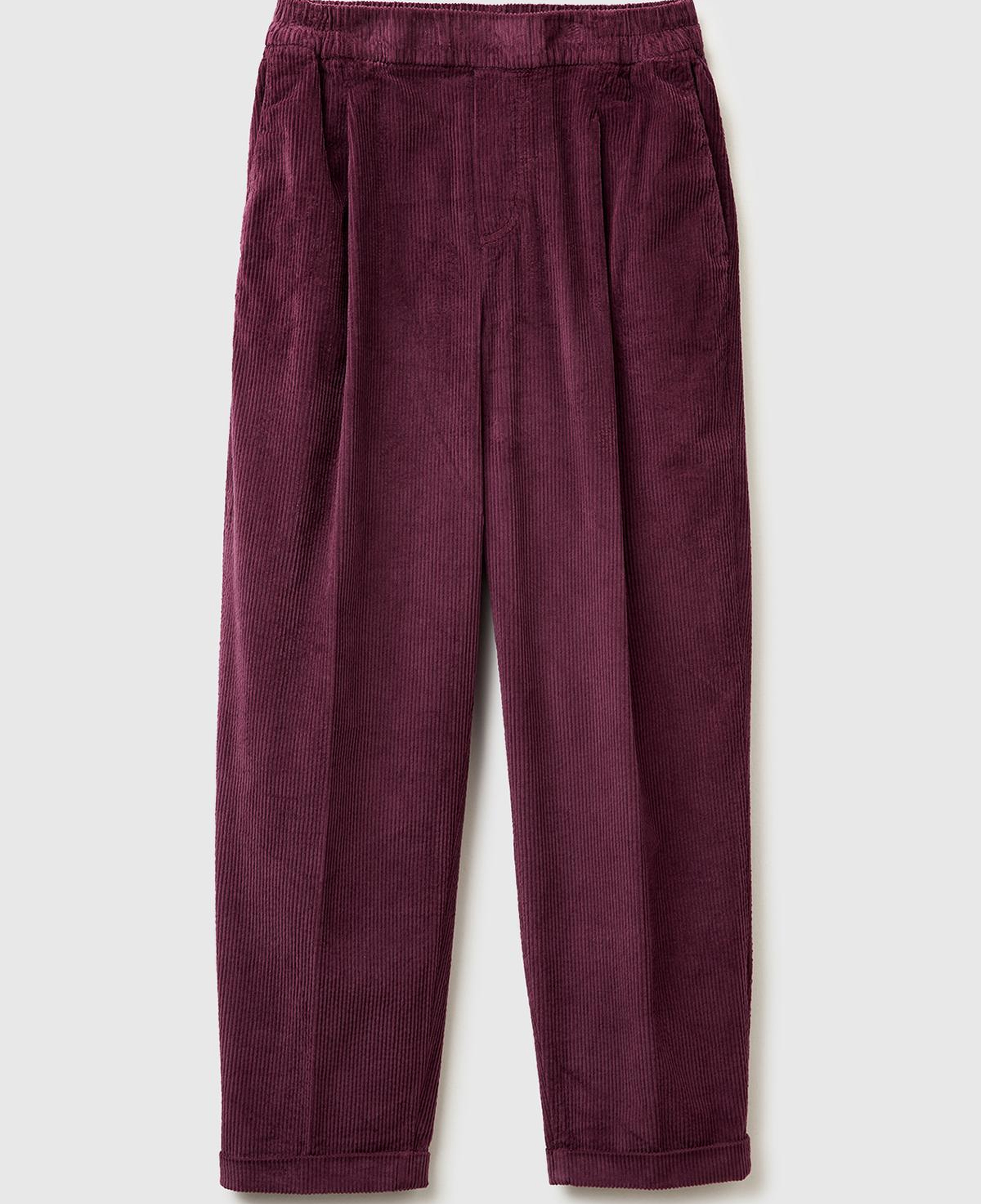 Kadın Mürdüm Beli Lastikli Kadife Pantolon