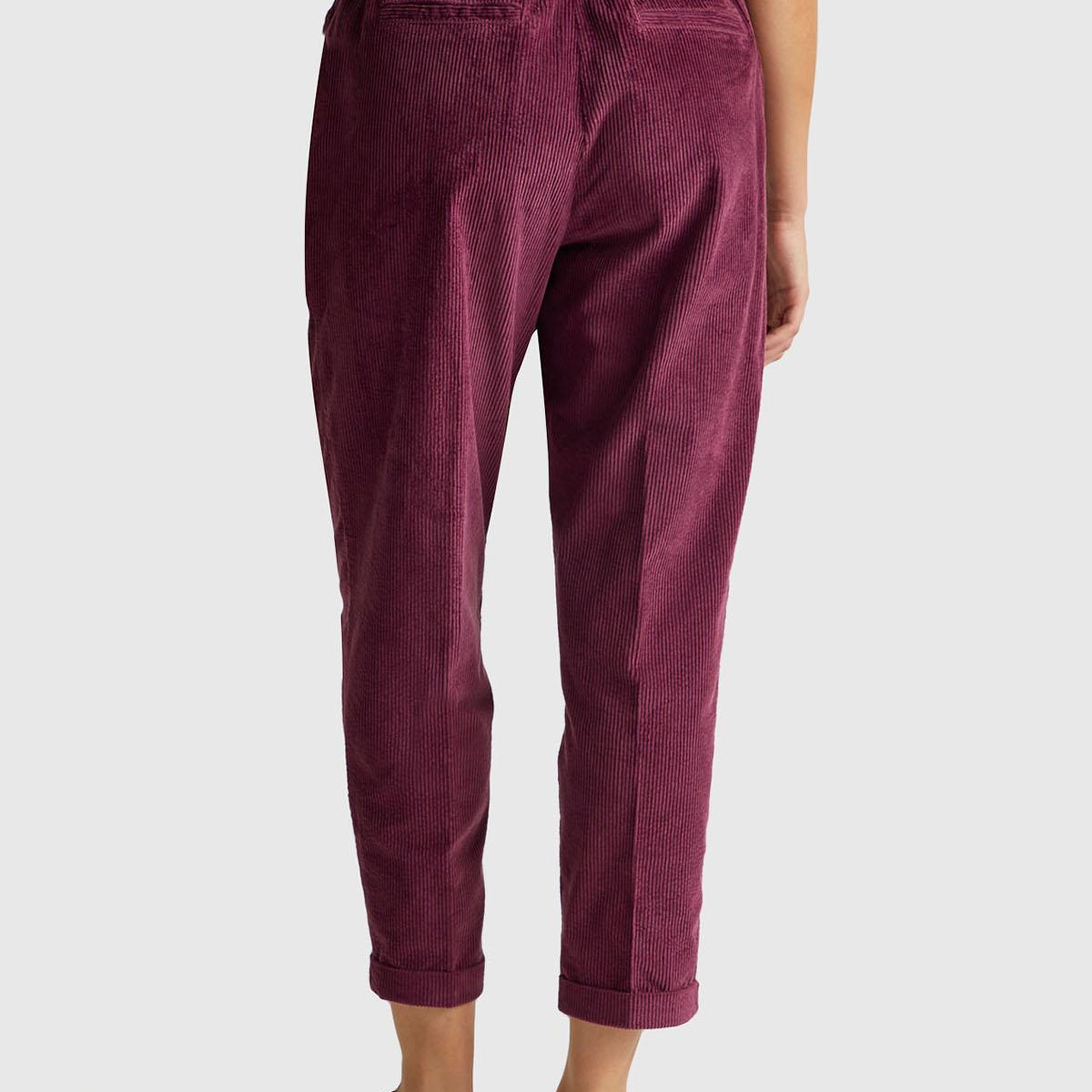 Kadın Mürdüm Beli Lastikli Kadife Pantolon