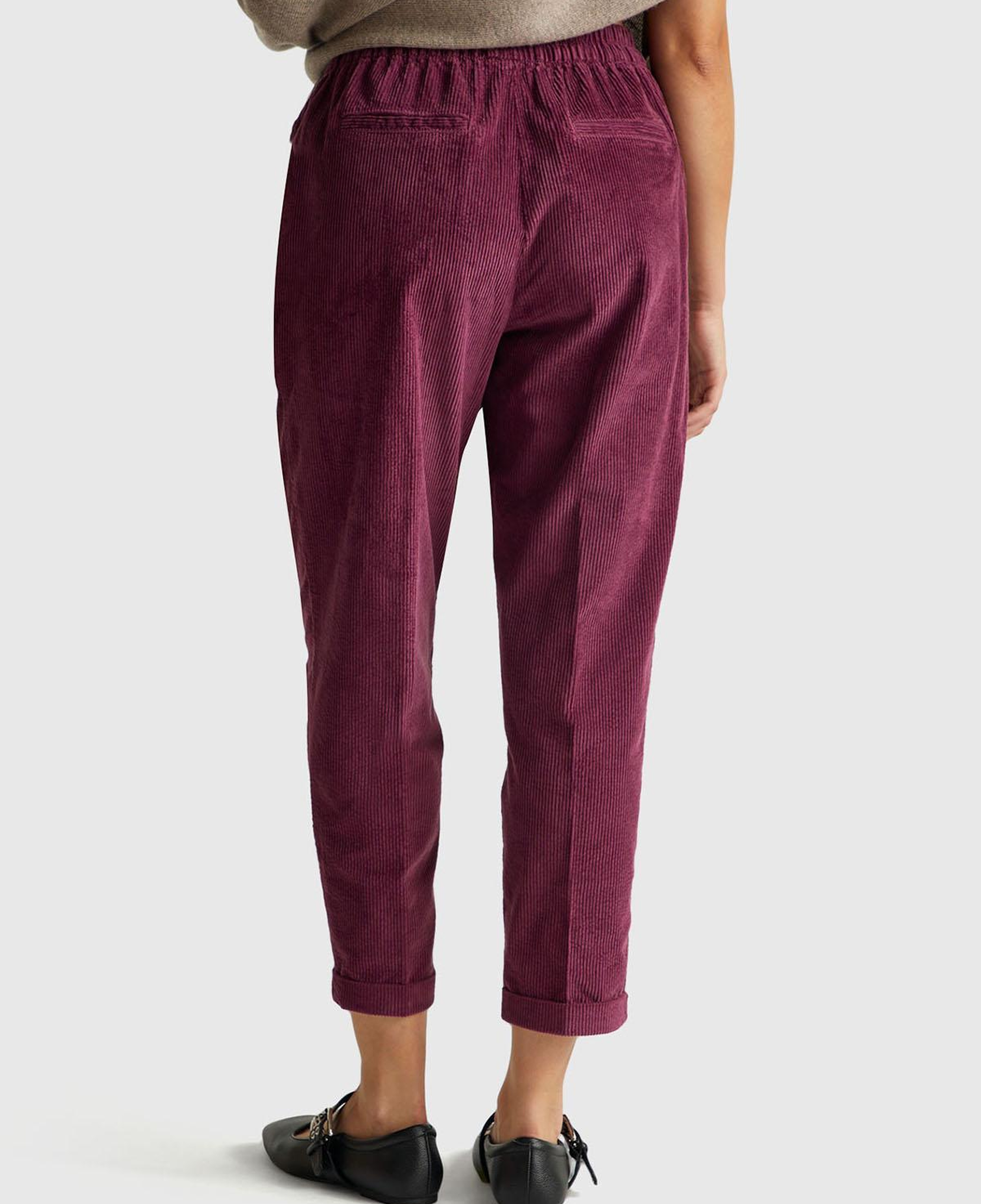 Kadın Mürdüm Beli Lastikli Kadife Pantolon