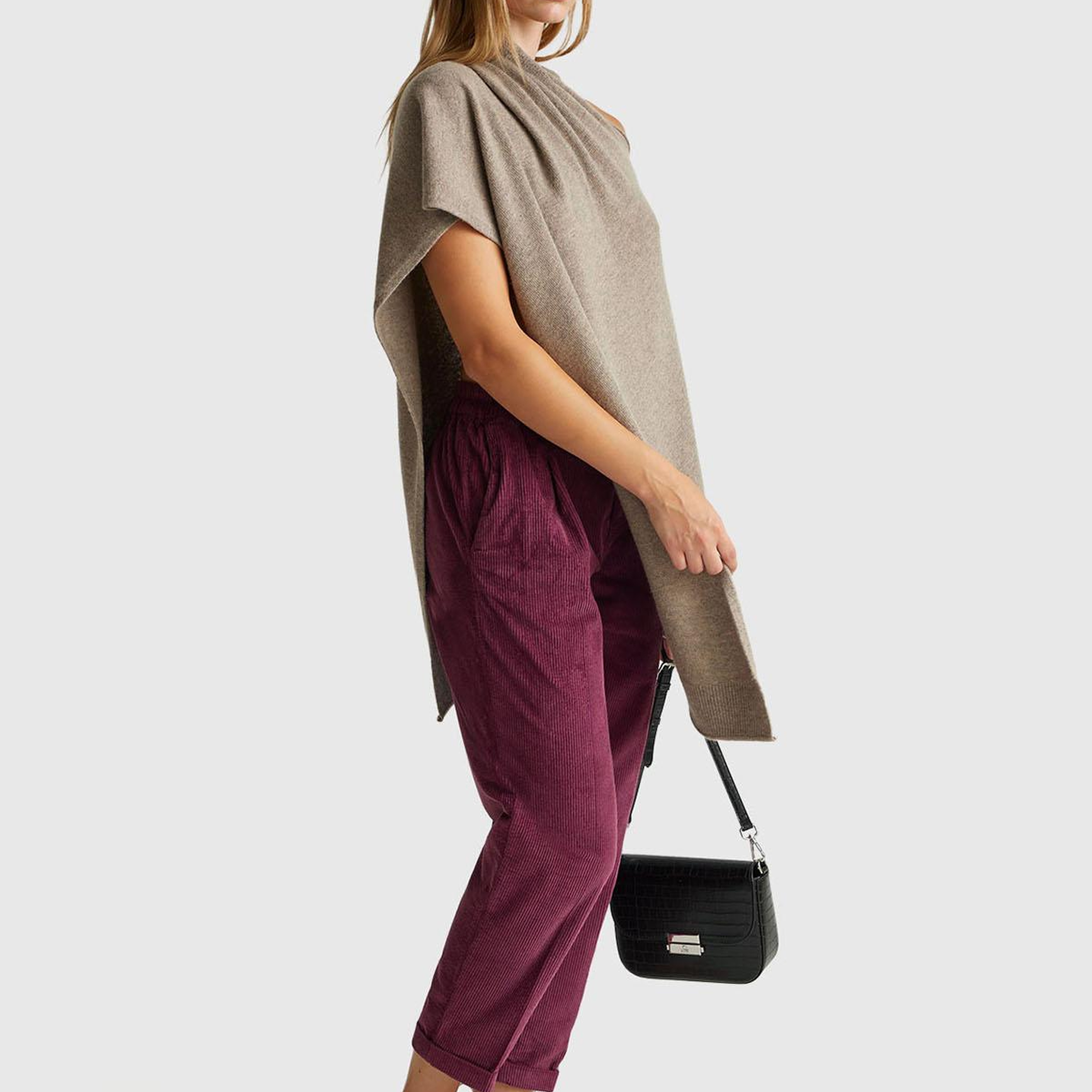 Kadın Mürdüm Beli Lastikli Kadife Pantolon