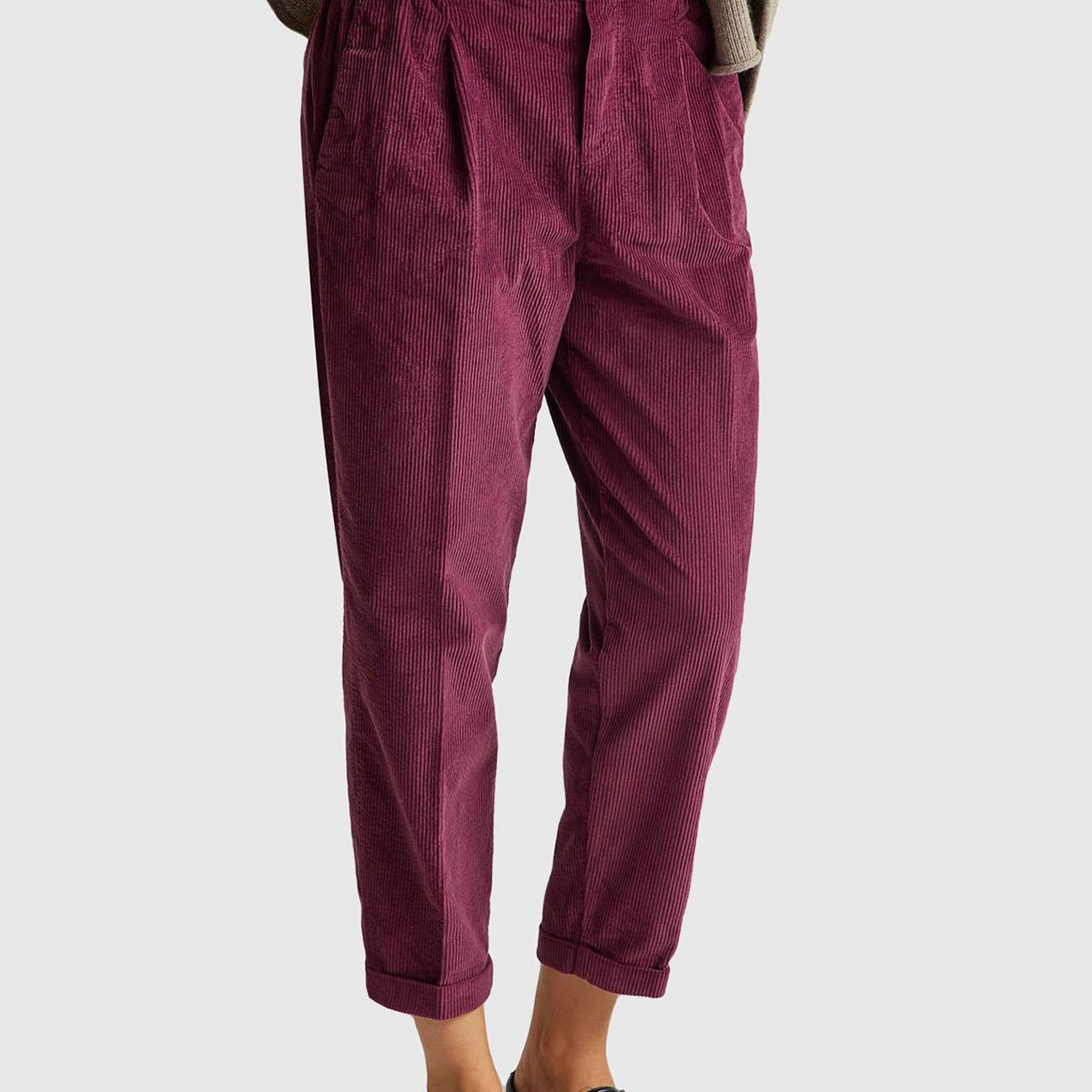 Kadın Mürdüm Beli Lastikli Kadife Pantolon