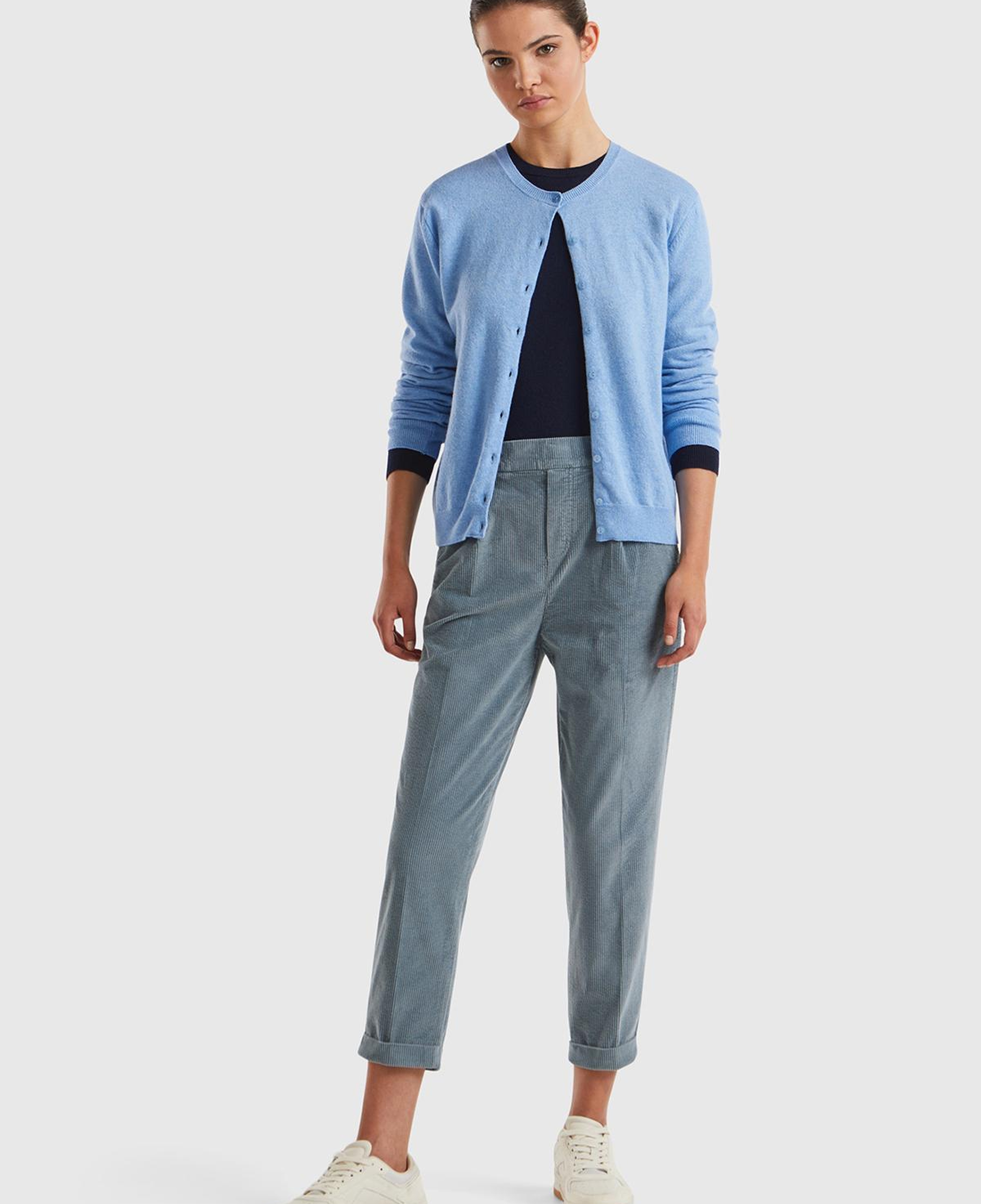 Kadın Koyu Mavi Beli Lastikli Kadife Pantolon