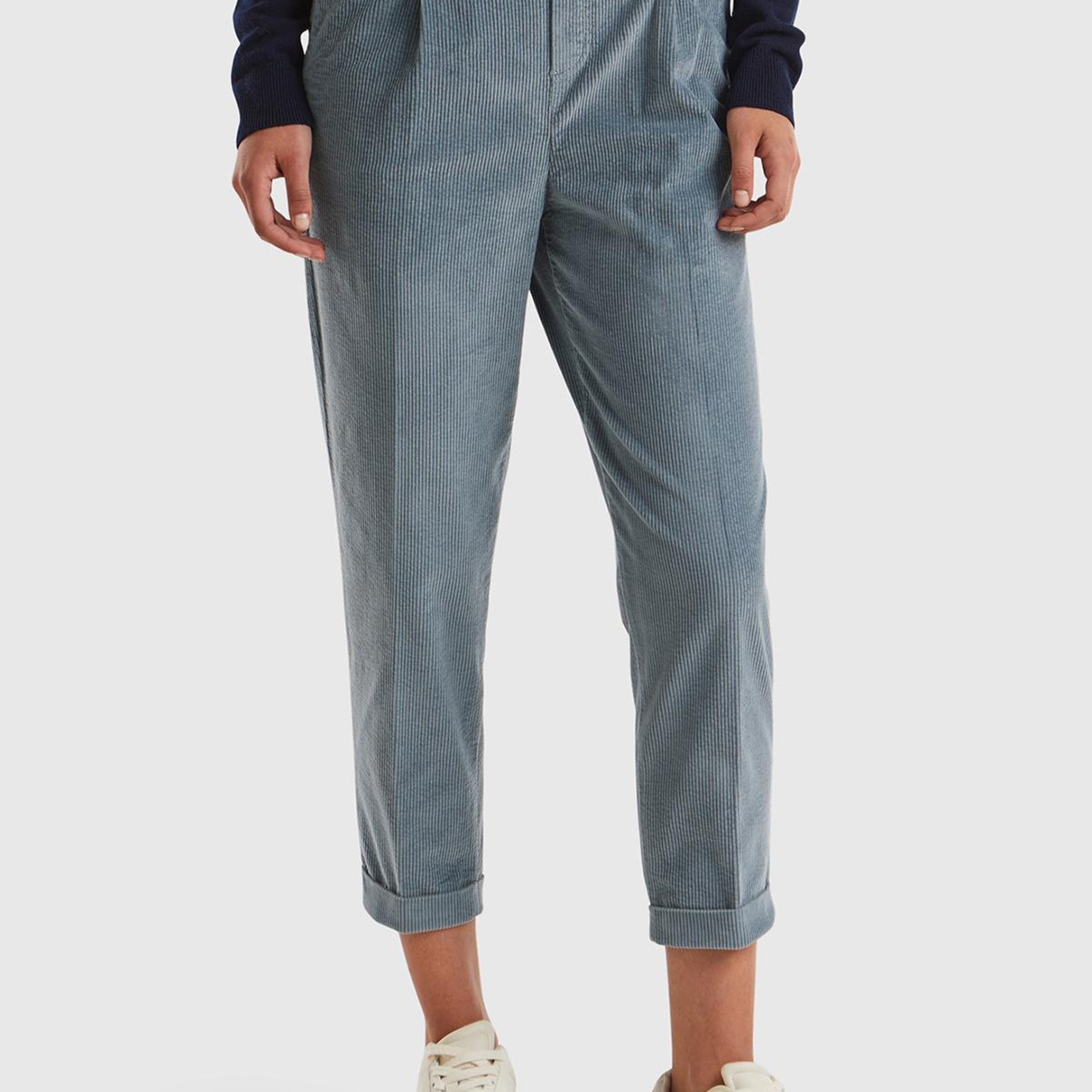 Kadın Koyu Mavi Beli Lastikli Kadife Pantolon