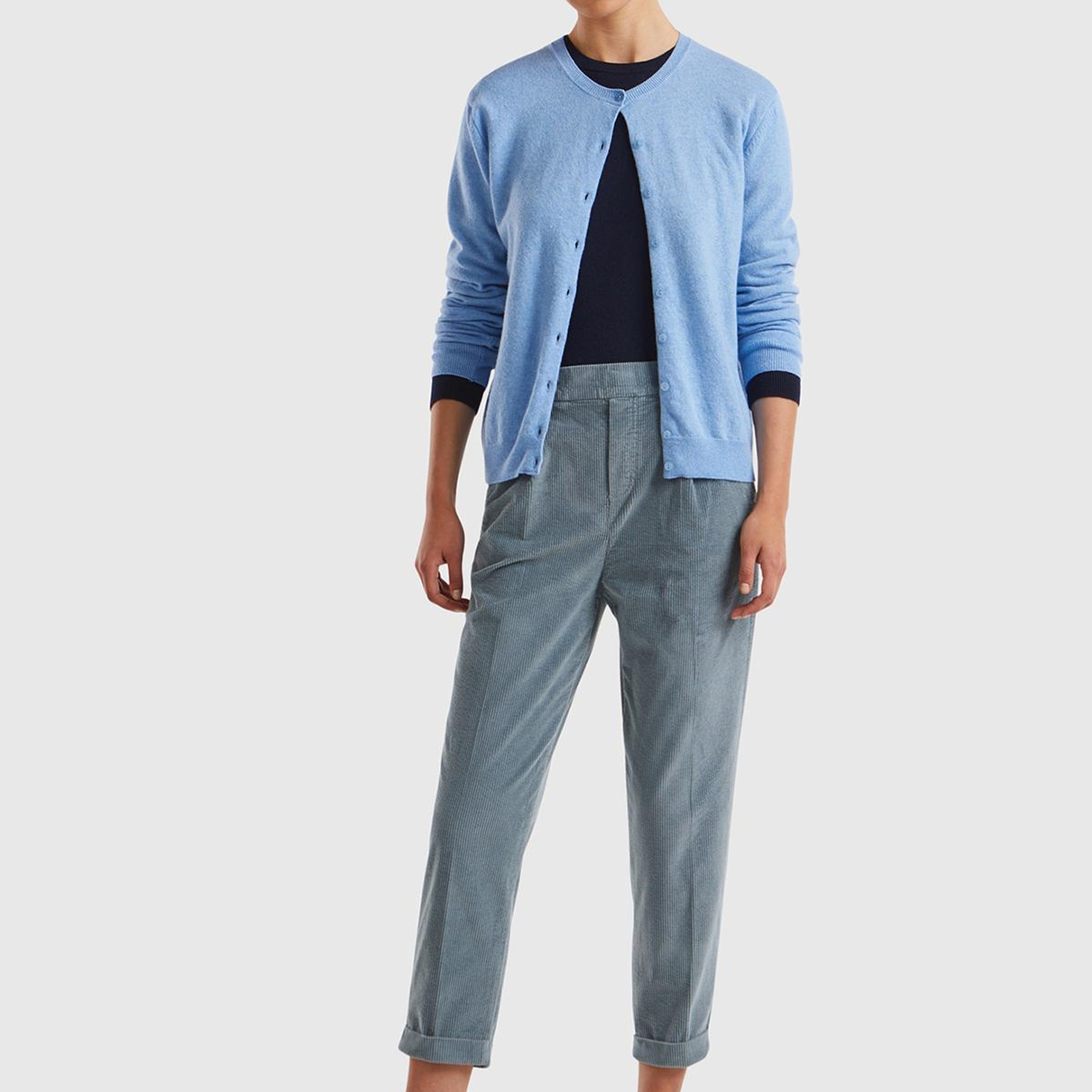 Kadın Koyu Mavi Beli Lastikli Kadife Pantolon